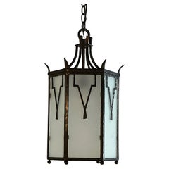 Art Deco Hexagonal Lantern Black Enamel with Chinoiserie details