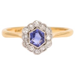 Art Deco Hexagonal Sapphire Diamond Cluster Ring