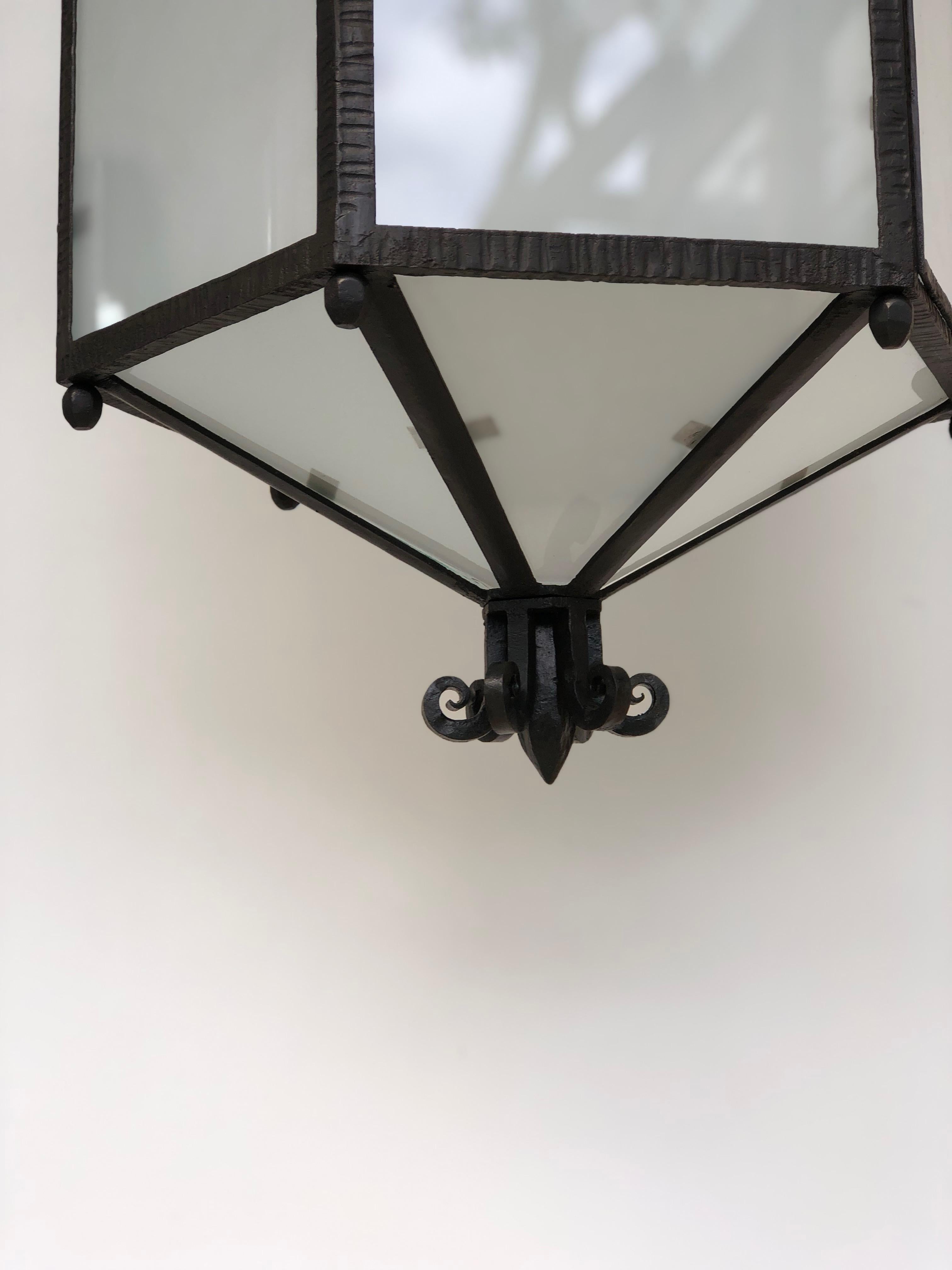 Art Deco Hexagonal Wrought Iron Lantern For Sale 2