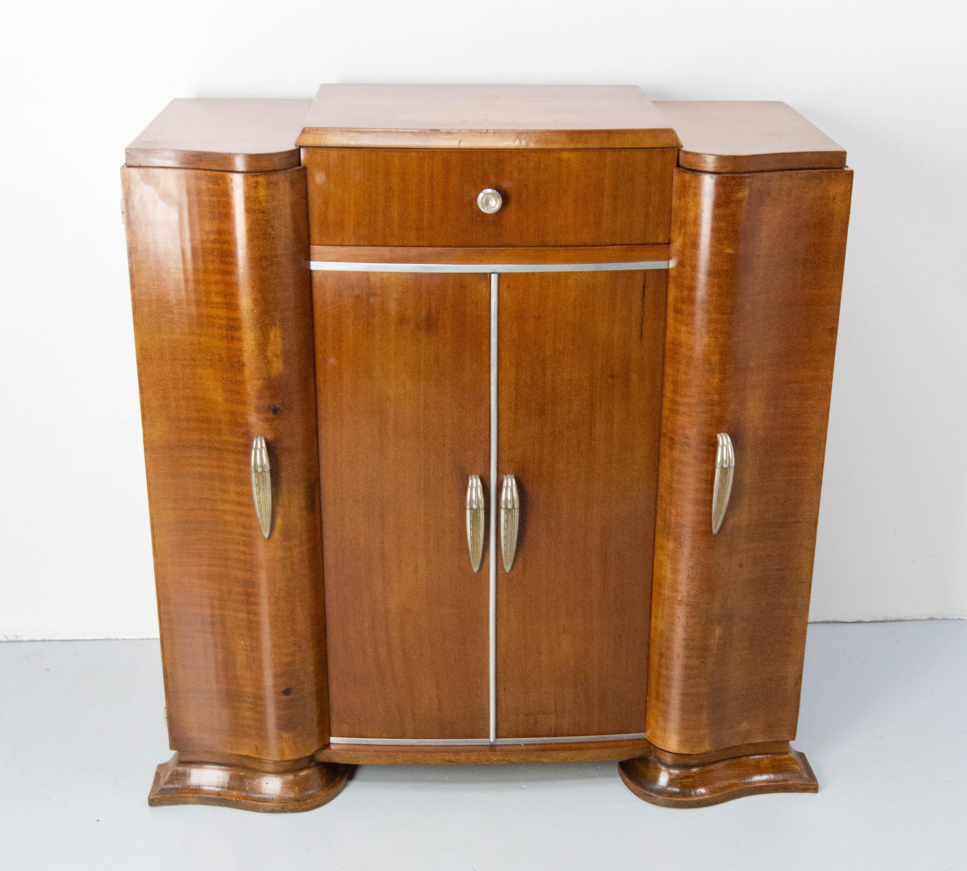 Art Deco Hi Fi Bar Cocktail Cabinet, Burr Exotic Wood & Chrome France, c. 1930 4