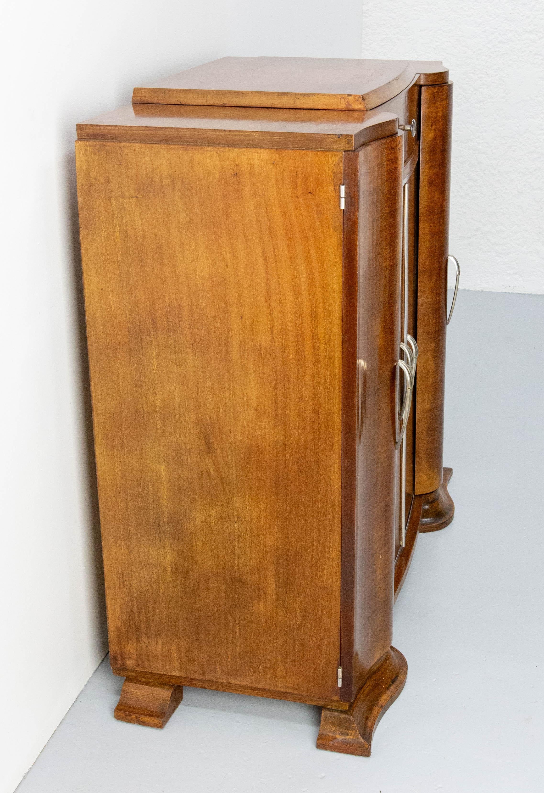Art Deco Hi Fi Bar Cocktail Cabinet, Burr Exotic Wood & Chrome France, c. 1930 5