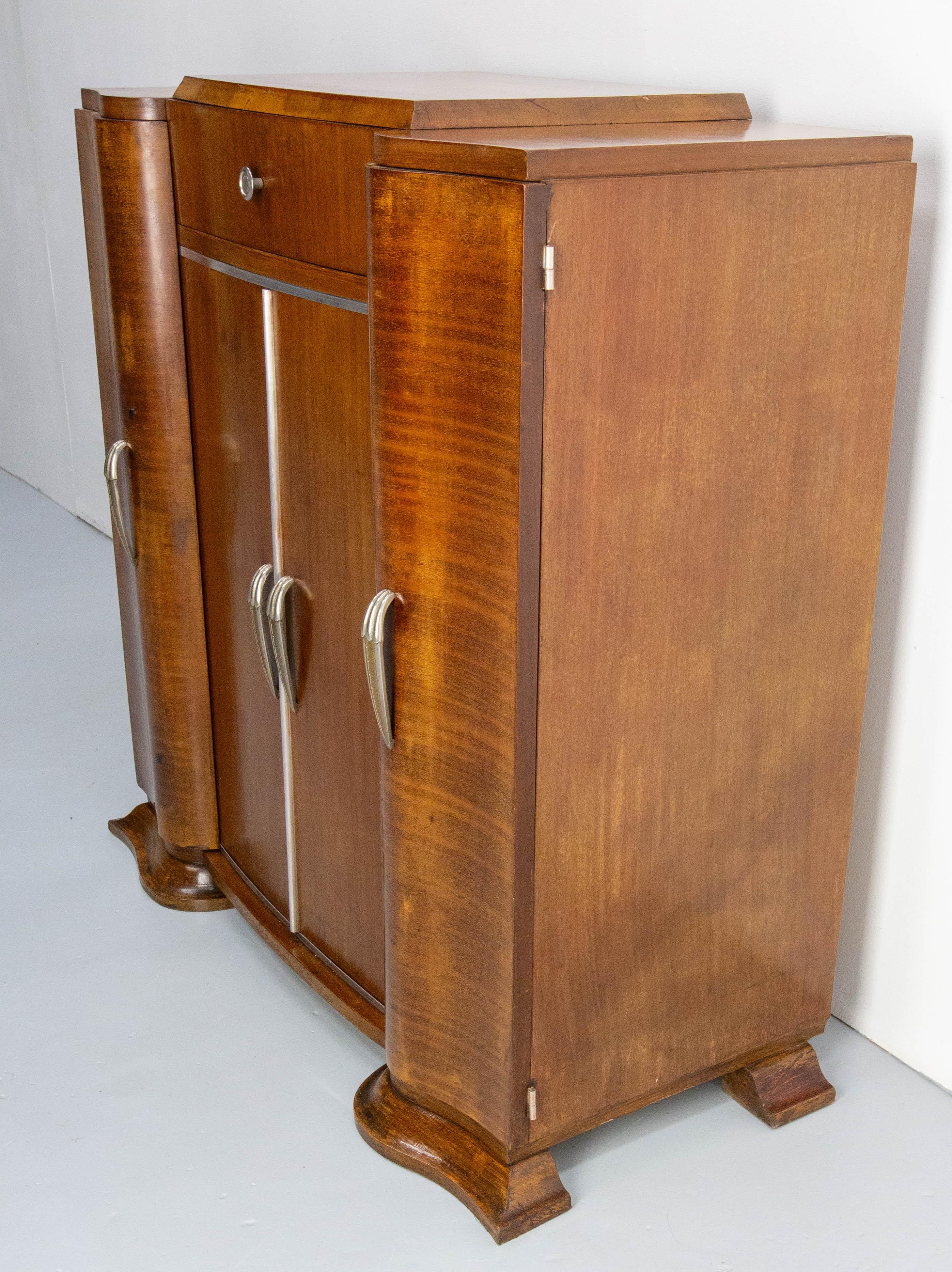 Art Deco Hi Fi Bar Cocktail Cabinet, Burr Exotic Wood & Chrome France, c. 1930 6