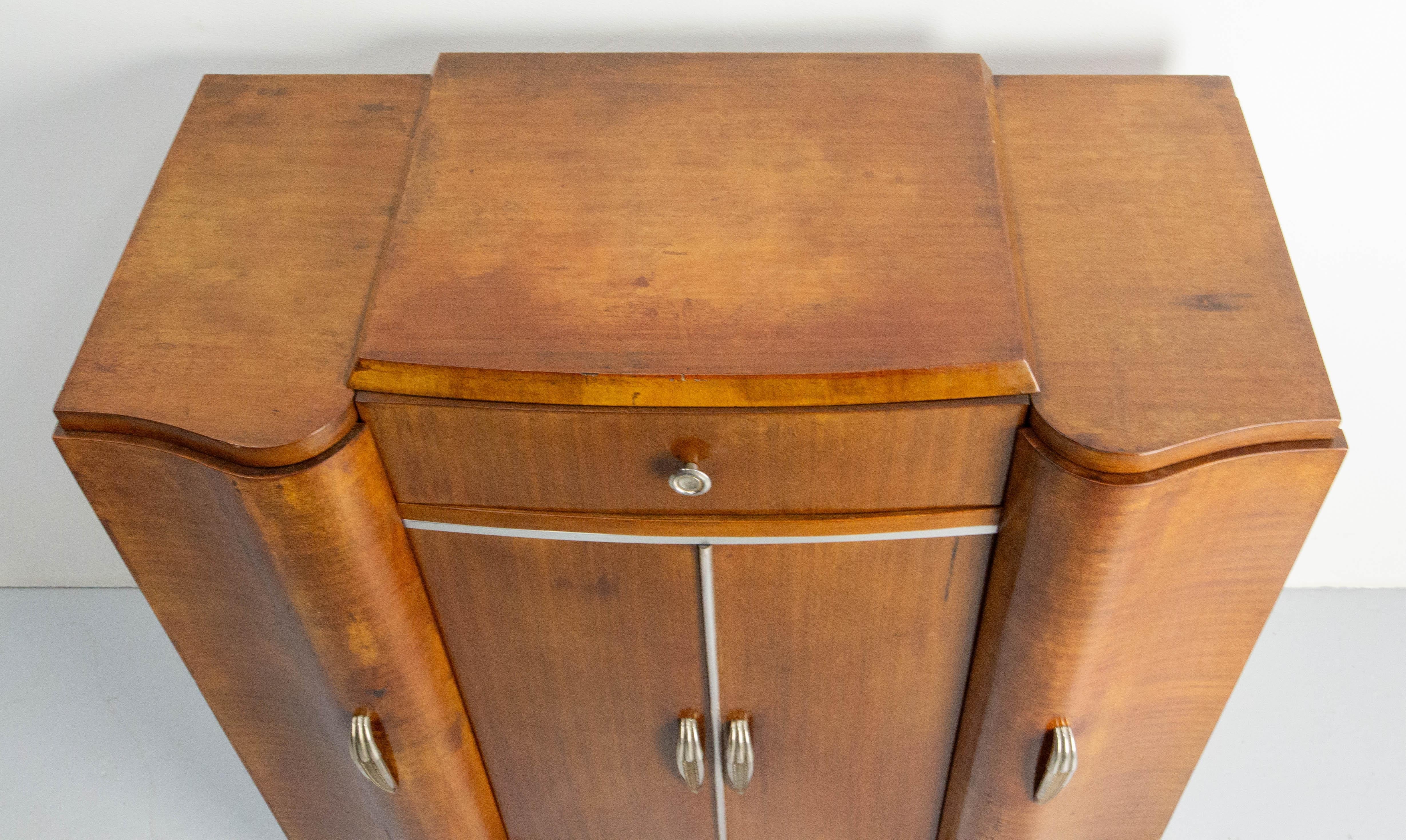 Art Deco Hi Fi Bar Cocktail Cabinet, Burr Exotic Wood & Chrome France, c. 1930 7