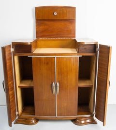 Art Deco Hi Fi Bar Cocktail Cabinet, Burr Exotic Wood & Chrome France, c. 1930