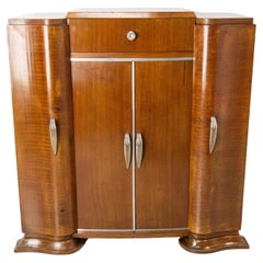 Vintage Art Deco Hi Fi Bar Cocktail Cabinet, Burr Exotic Wood & Chrome France, c. 1930