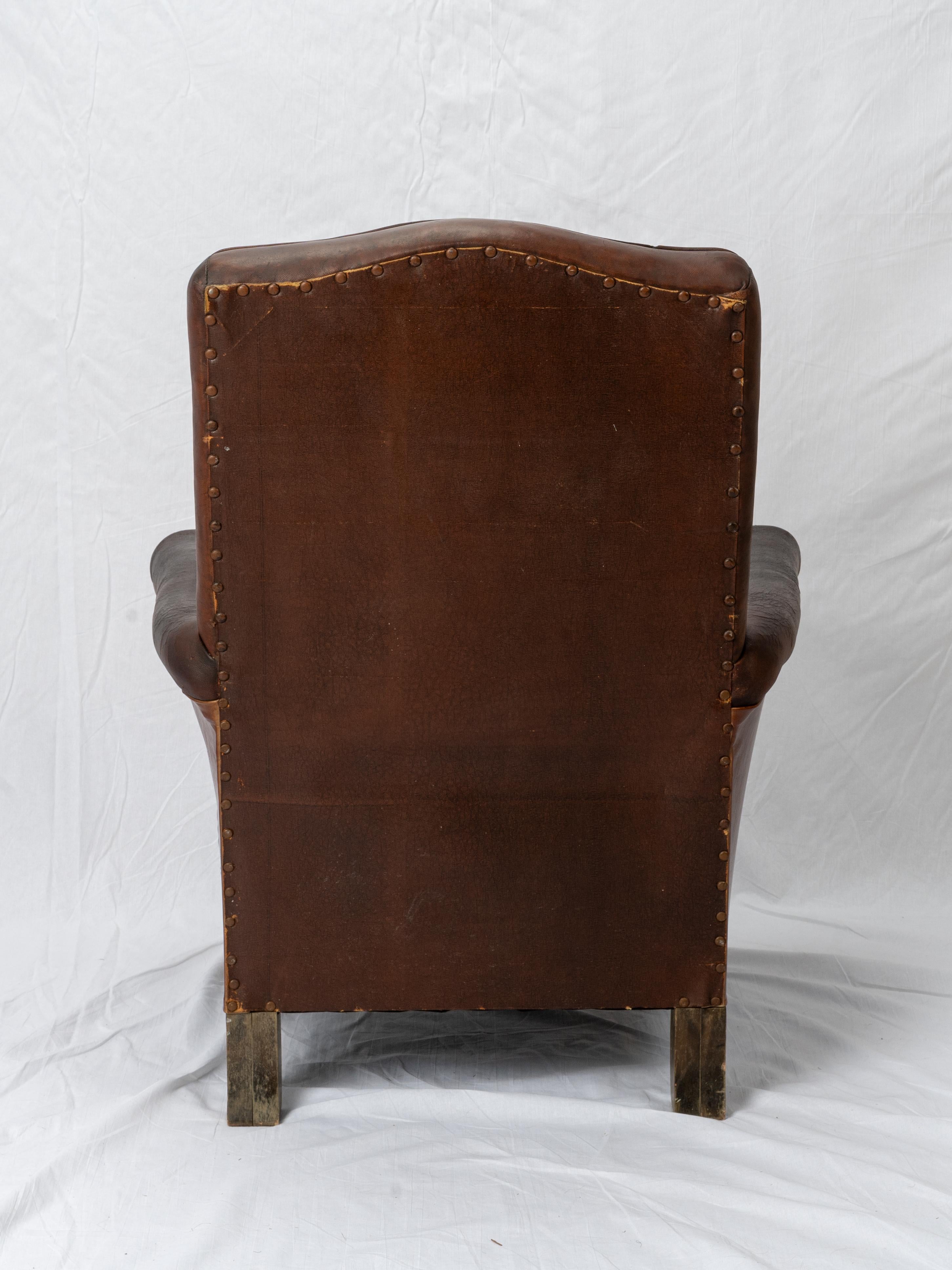 Art Deco High Back French Leather Club Chair For Sale 7