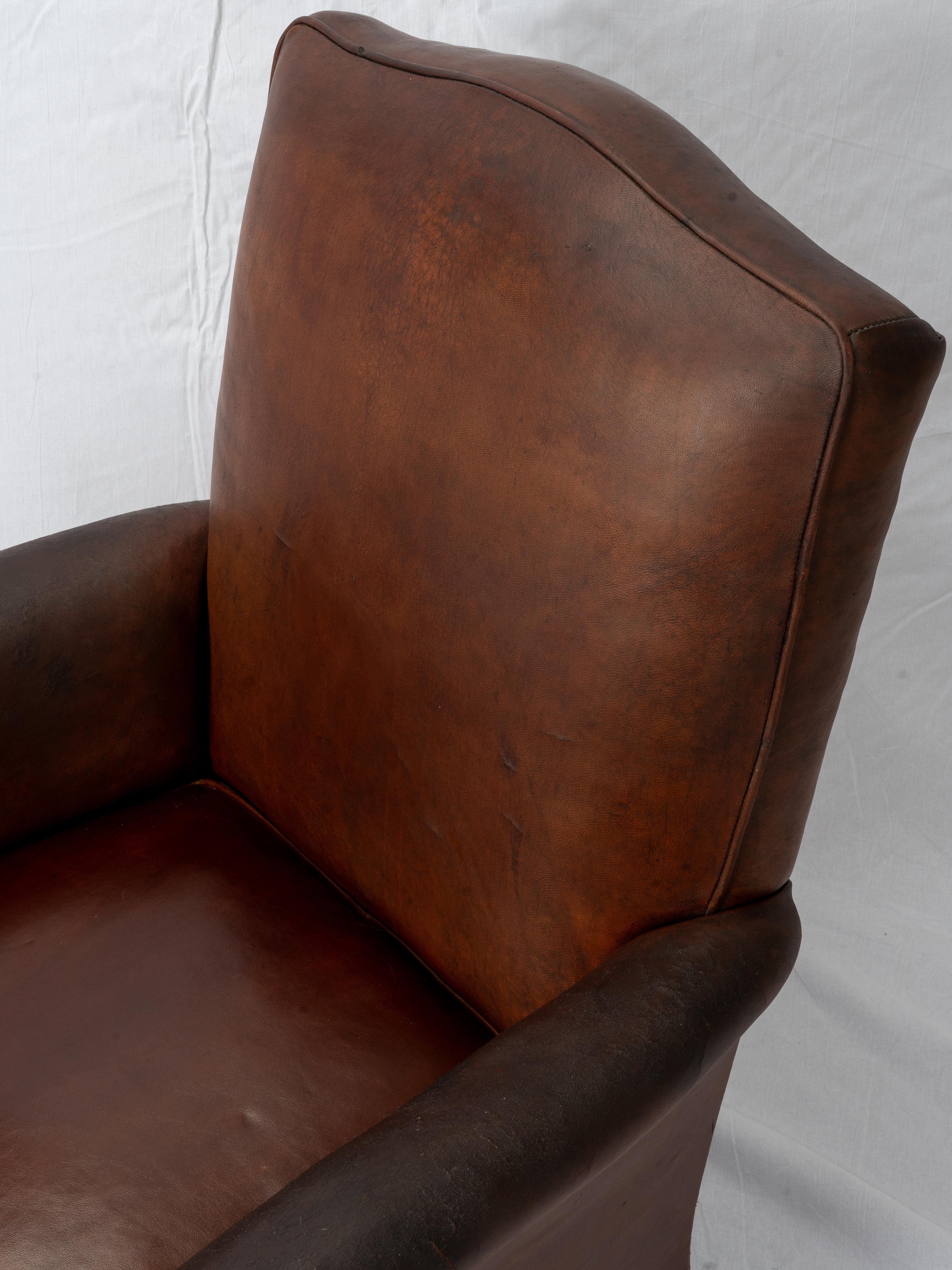 Art Deco High Back French Leather Club Chair For Sale 2