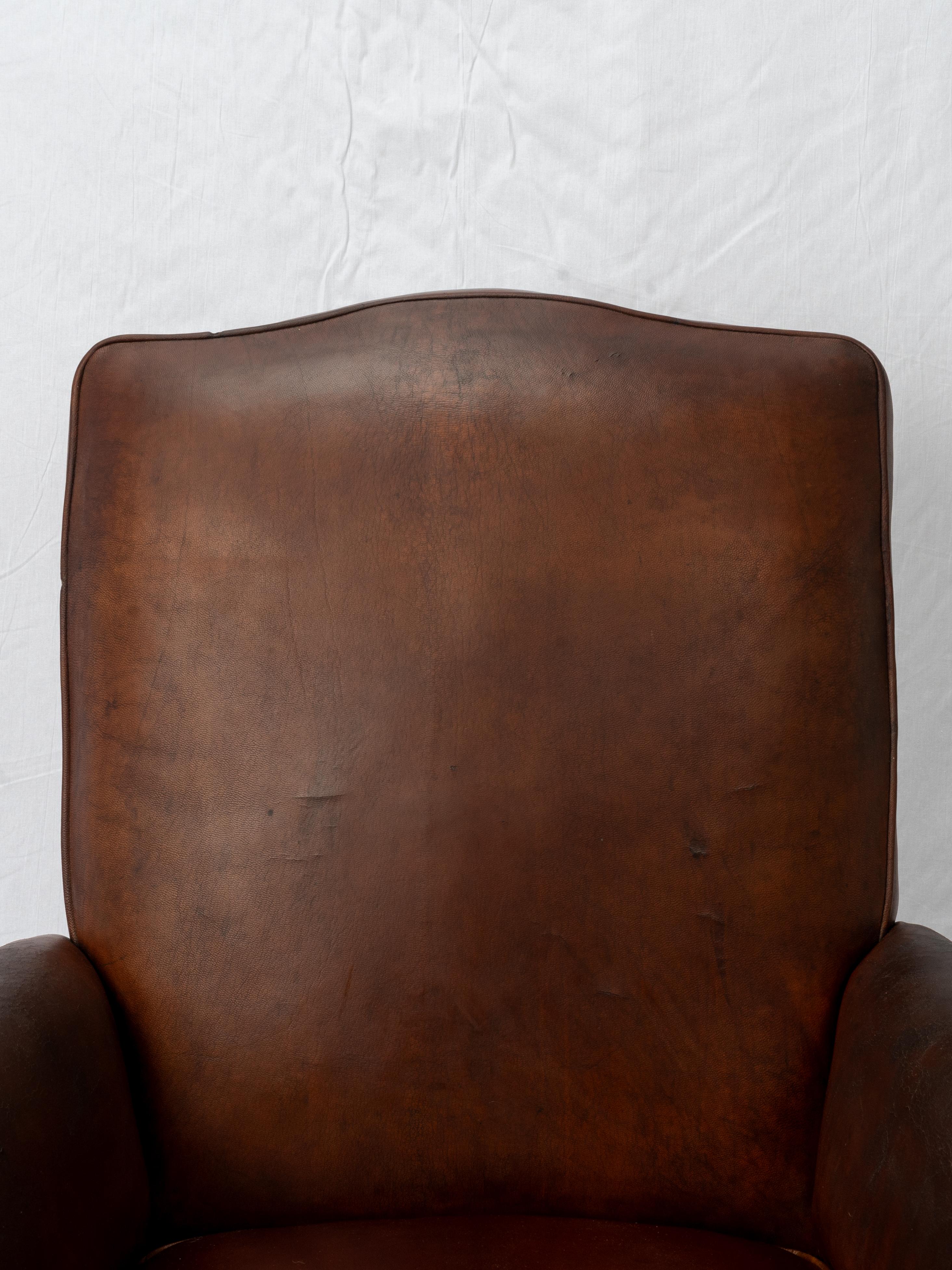 Art Deco High Back French Leather Club Chair For Sale 3