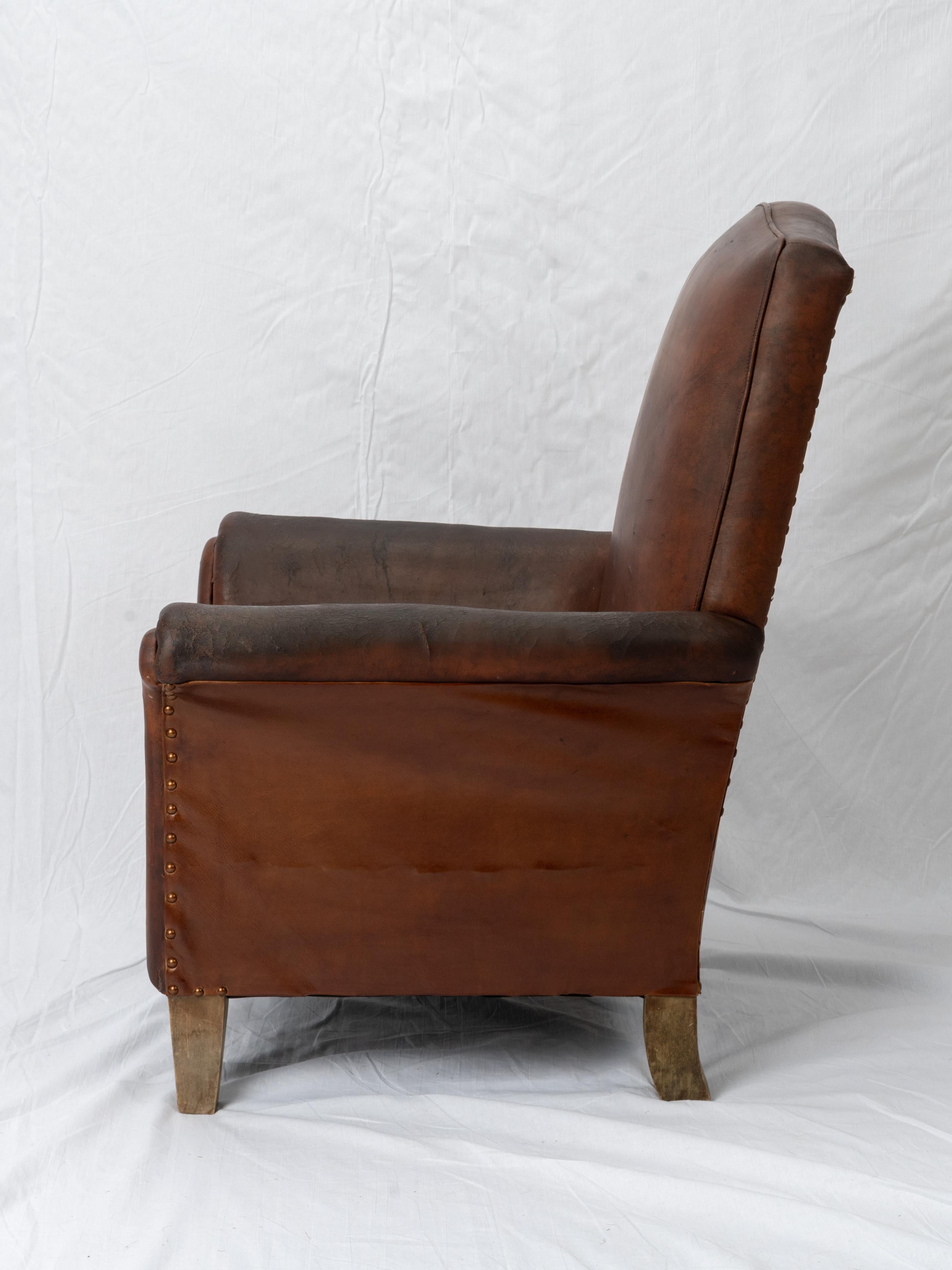 Art Deco High Back French Leather Club Chair For Sale 4