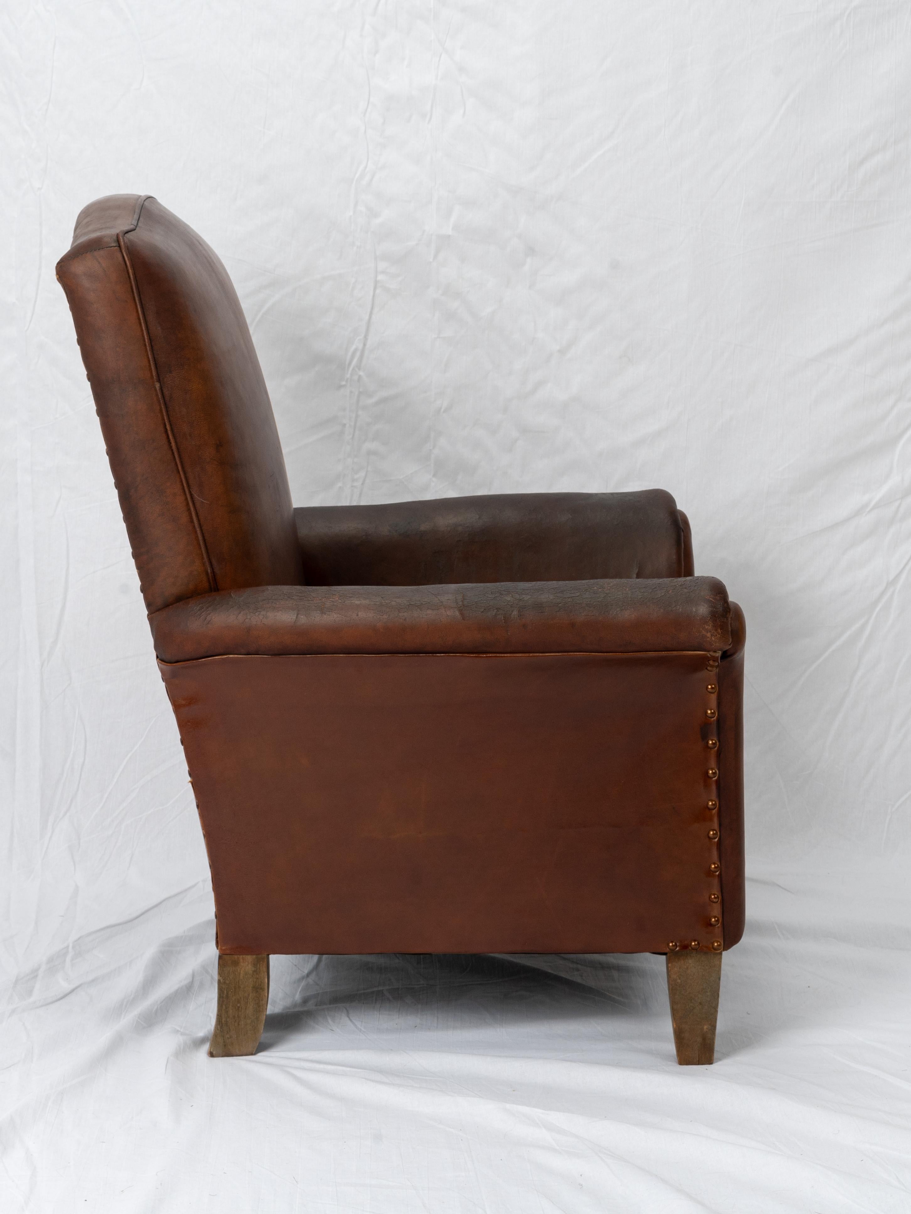 Art Deco High Back French Leather Club Chair For Sale 5