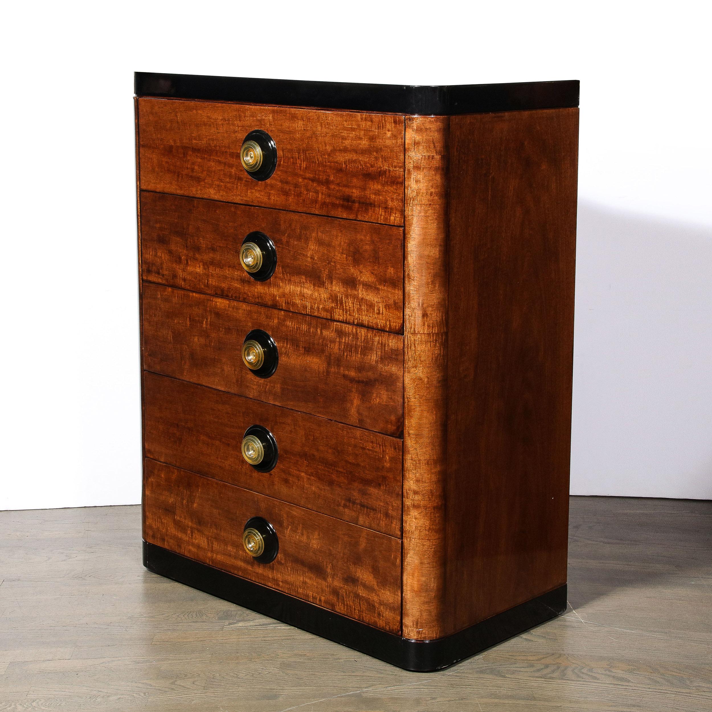 Art Deco High Chest in Book-matched & Burled Walnut w/ Amber Bakelite Pulls 4