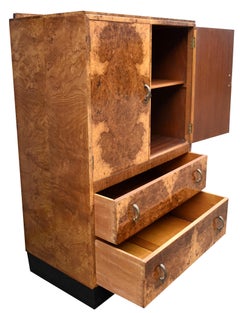 Art Deco High End Blonde Figured Walnut Tallboy, English, circa 1930