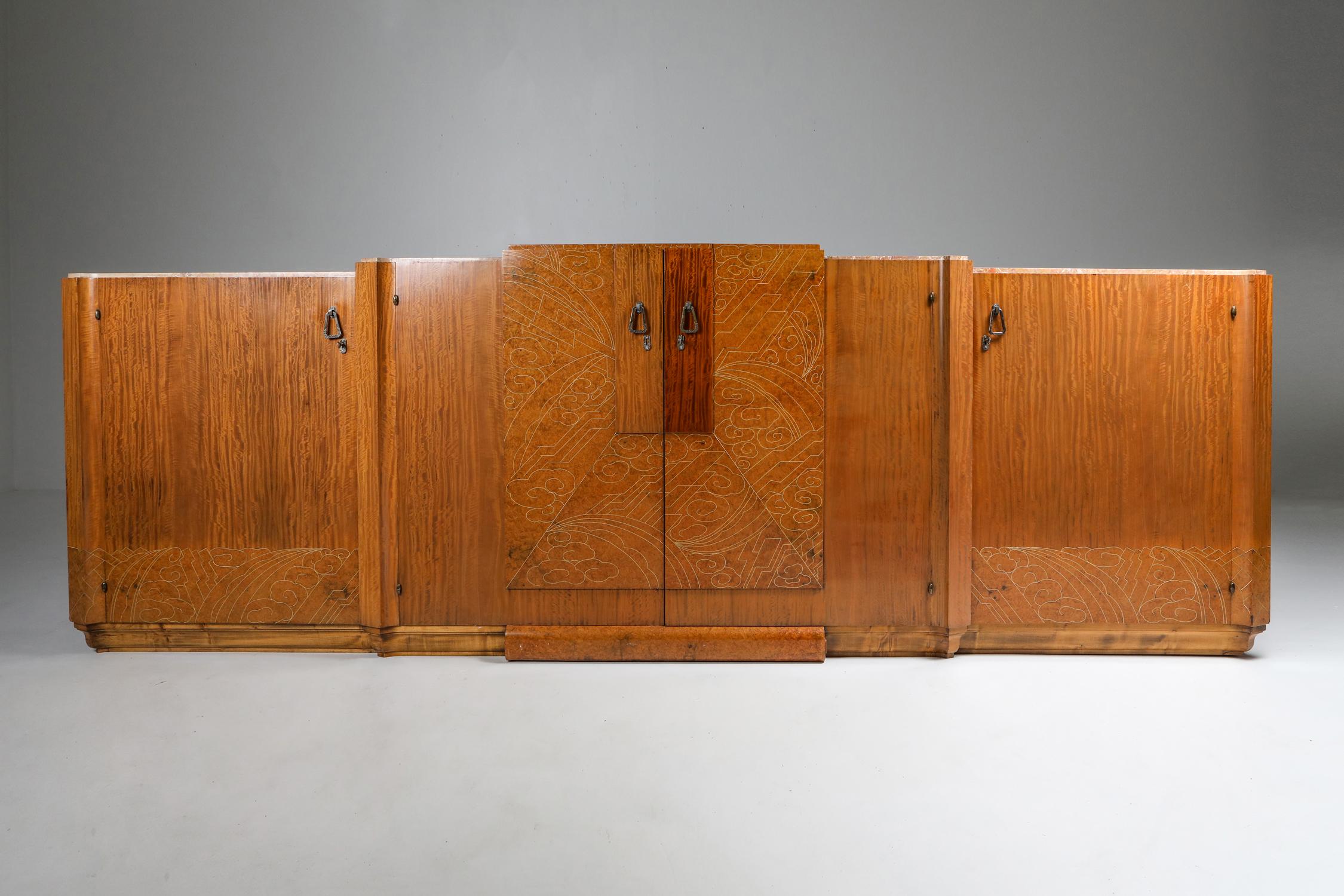 Art Deco High-End Credenza, mahogany, burl, loupe d'amboine and marble, 1930's 3