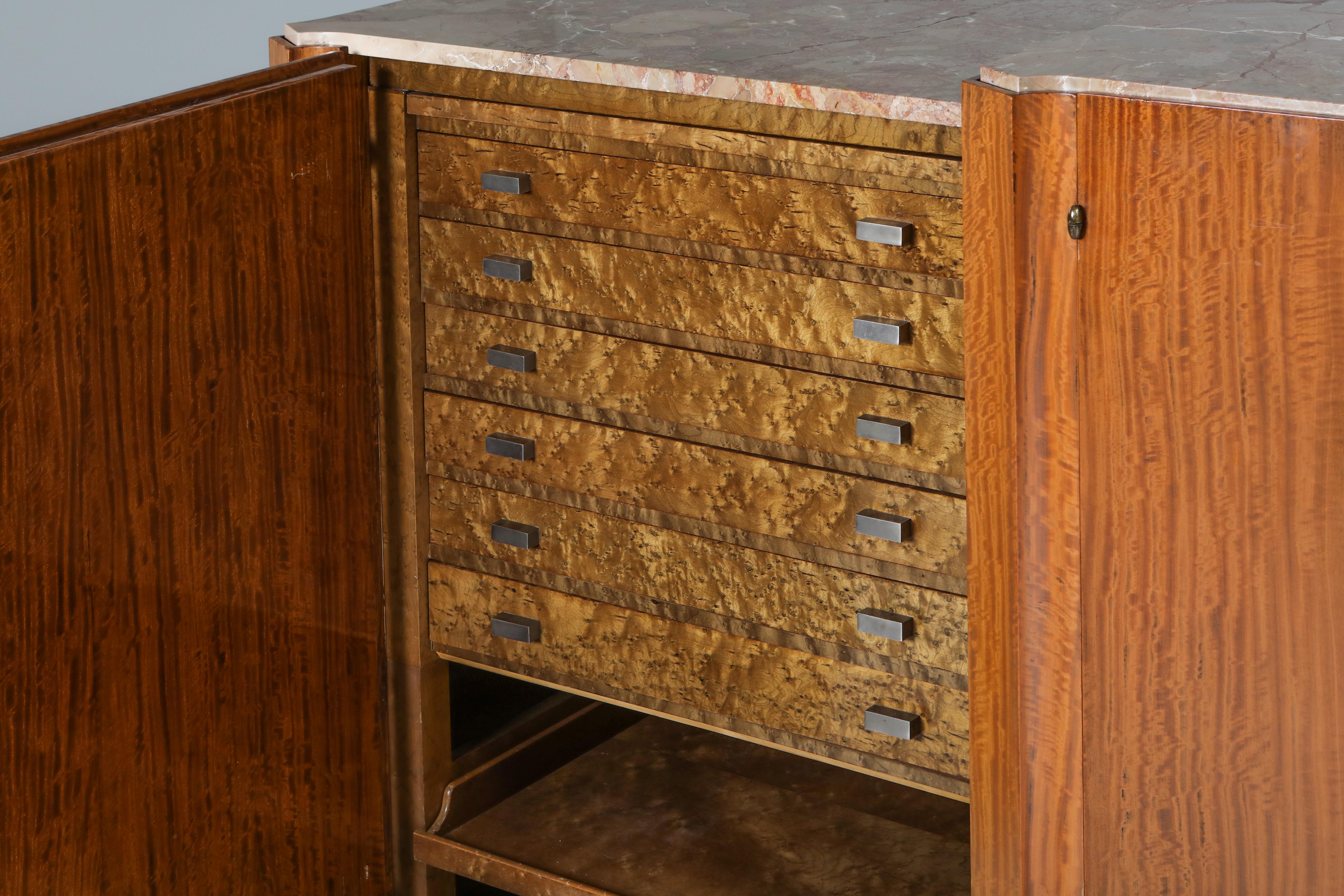 Art Deco High-End Credenza, Mahogany, Burl, Loupe D'amboine and Marble, 1930's For Sale 6