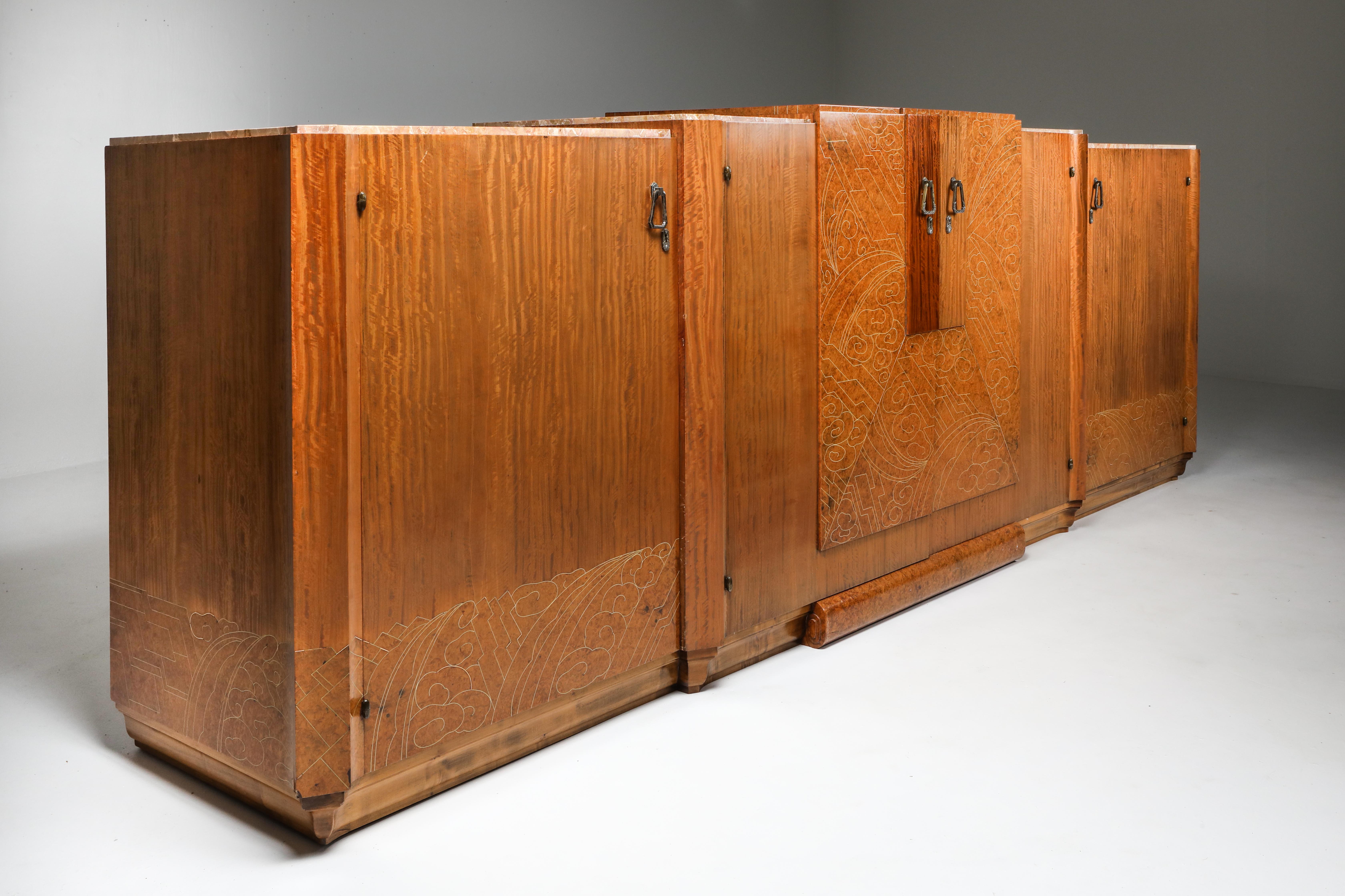 Art Deco High-End Credenza, Mahogany, Burl, Loupe D'amboine and Marble, 1930's For Sale 7