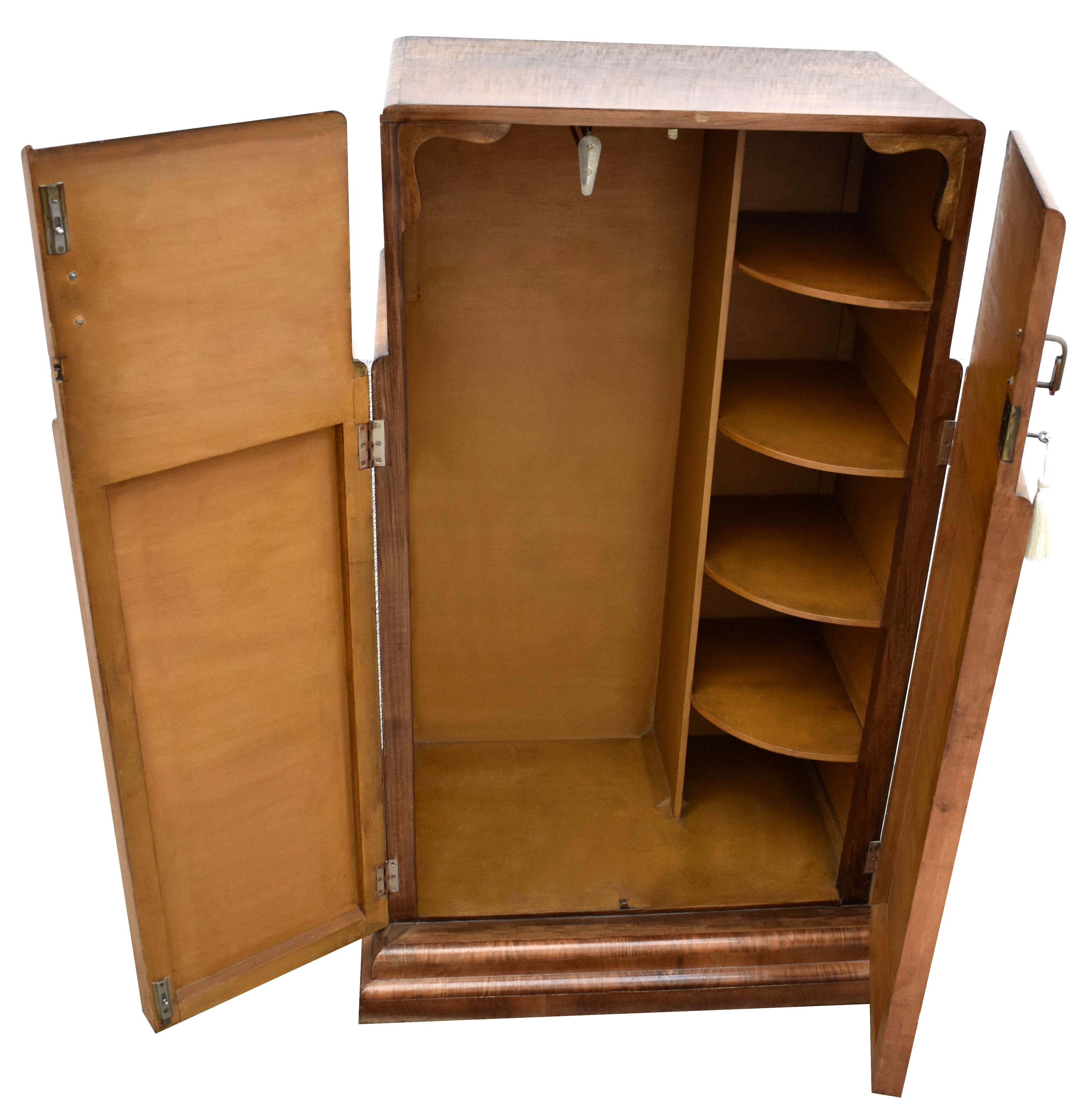 Art Deco High End Figured Walnut Single Wardrobe, English, c1930 2