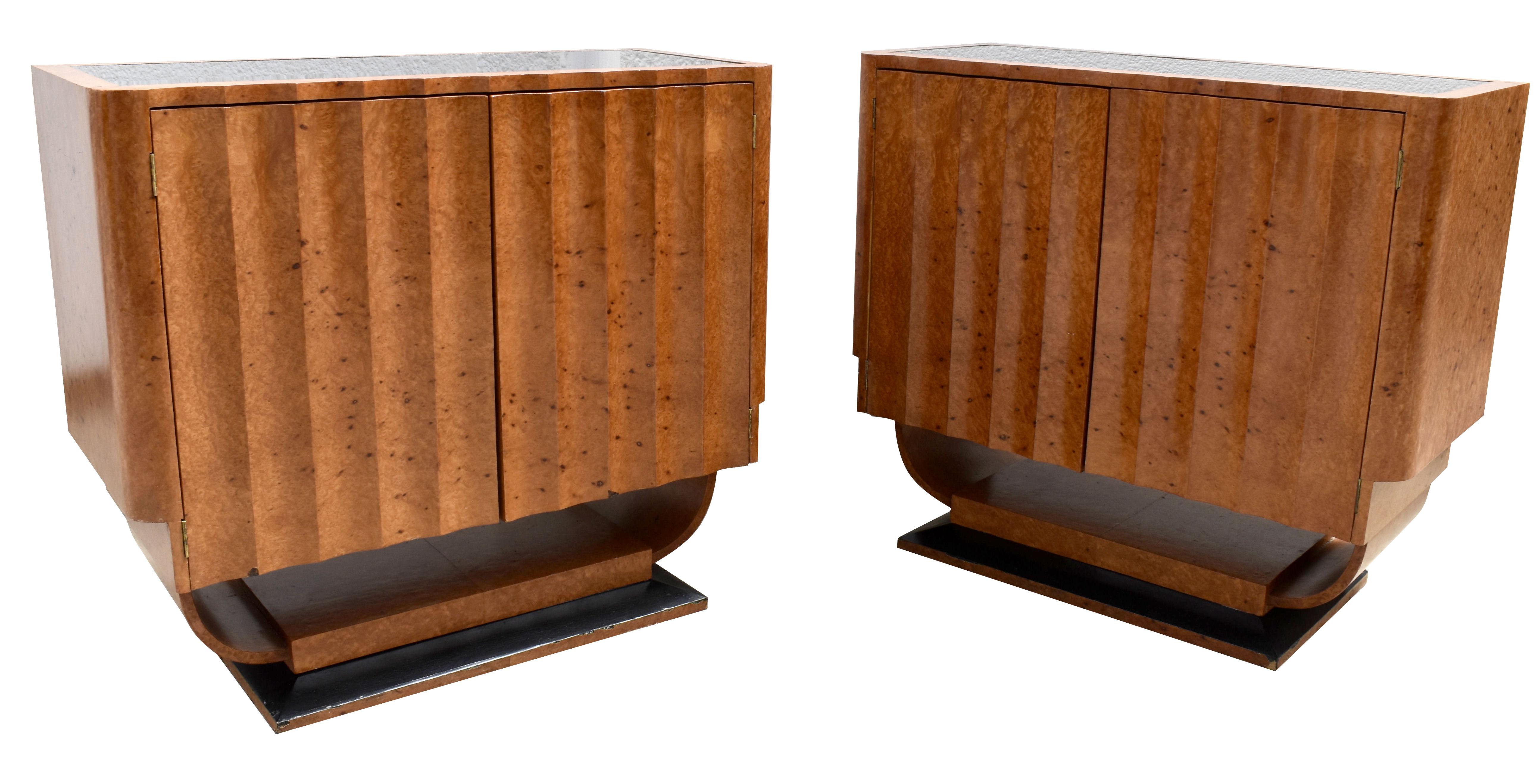 Sycamore Art Deco High End Matching Pair of U Base Console Sideboard Cabinets, C1930