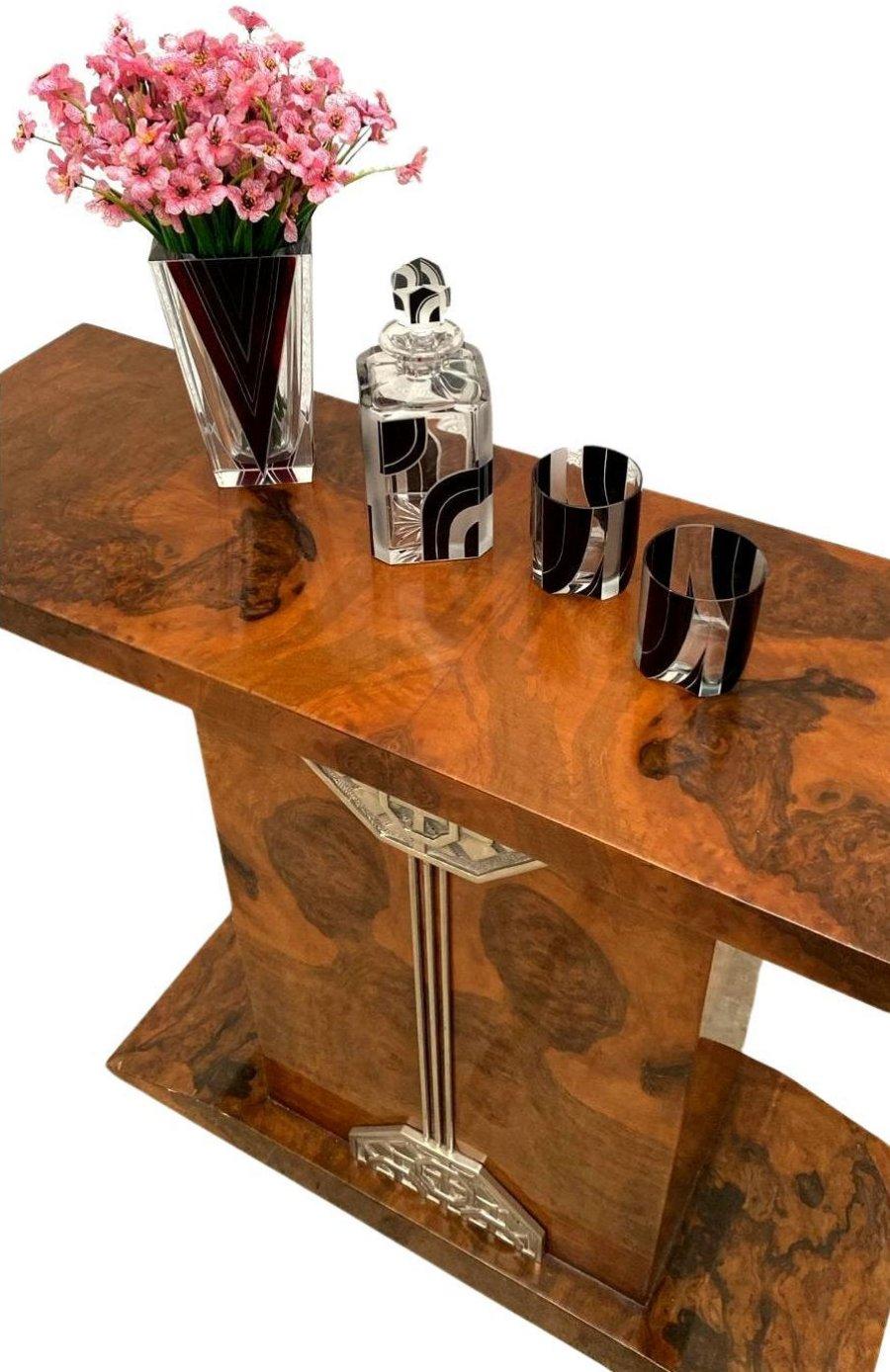 Art Deco High End Walnut Console-Side Table, French, c1930 For Sale 7