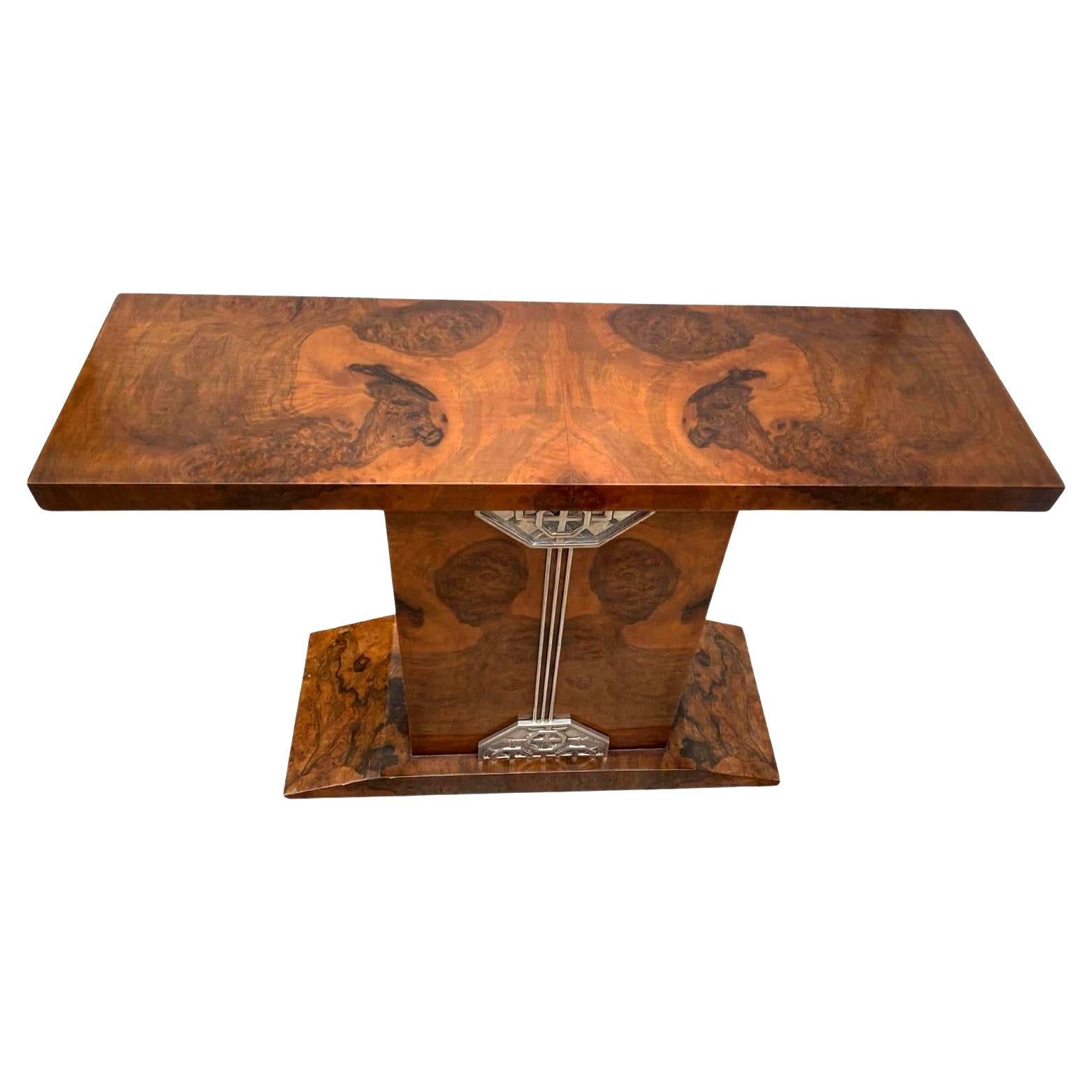 Art Deco High End Walnut Console-Side Table, French, c1930 For Sale 12