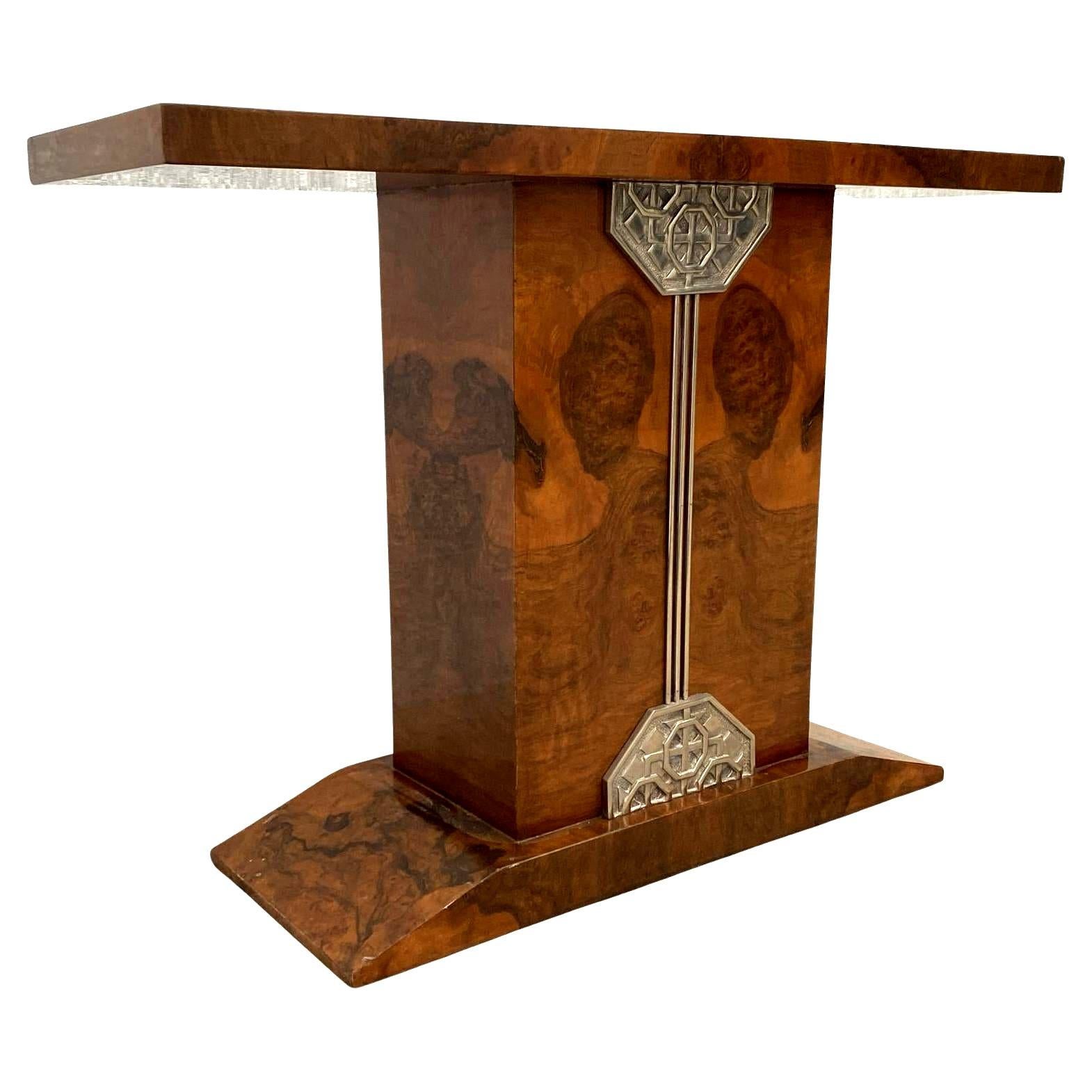 Art Deco High End Walnut Console-Side Table, French, c1930 For Sale 14
