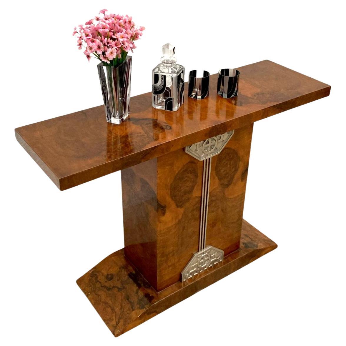 20th Century Art Deco High End Walnut Console-Side Table, French, c1930 For Sale