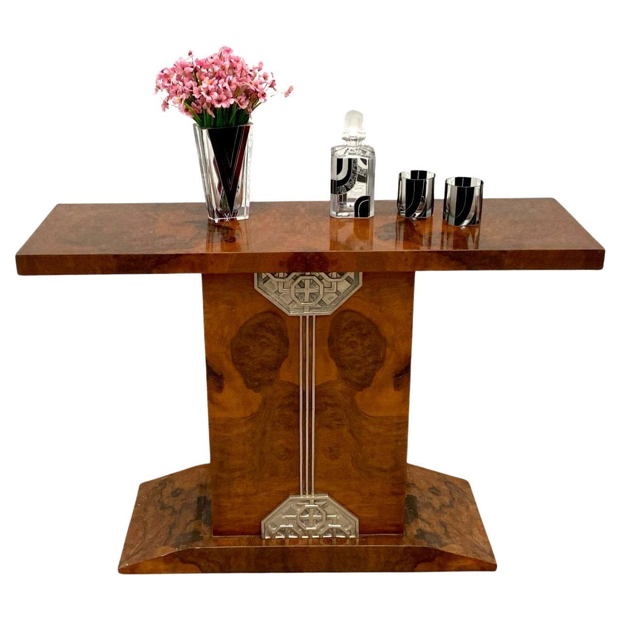 Art Deco High End Walnut Console-Side Table, French, c1930 For Sale