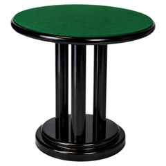 Art Deco High-Gloss Black Lacquer Felt Game Table with Green Playing Surface
