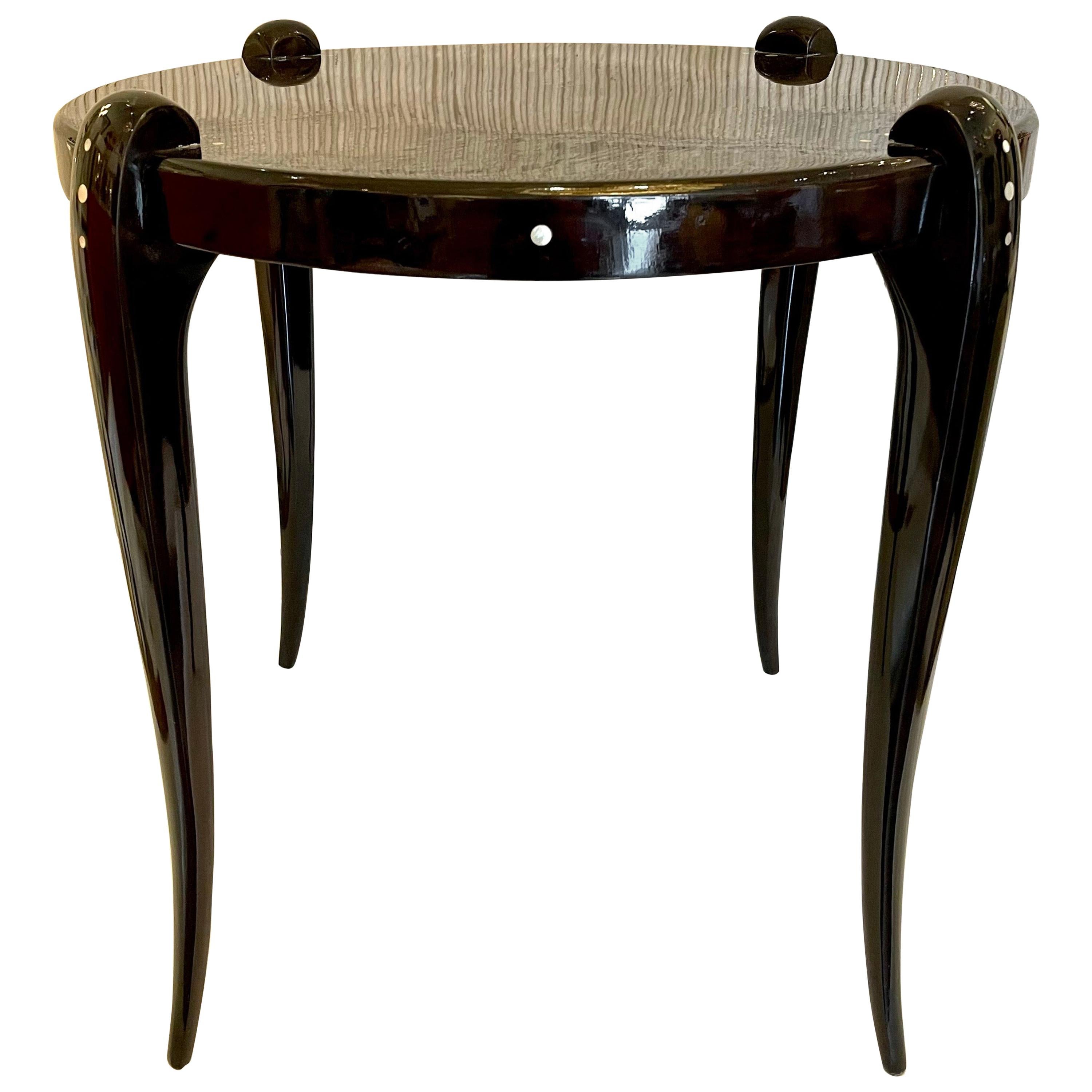 Art Deco High Lacquered Macassar and Mother of Pearl Side Table by Leon Jallot For Sale
