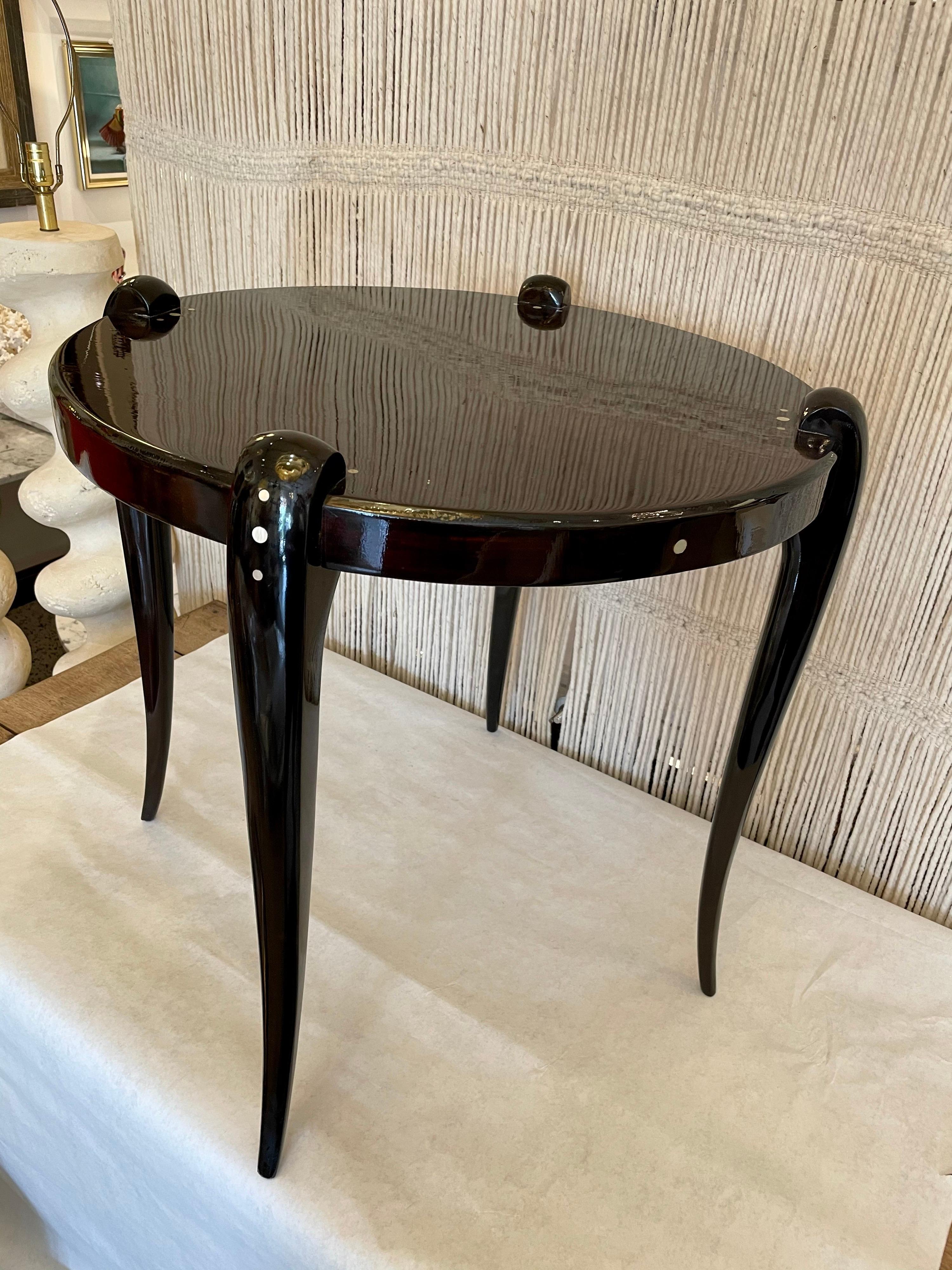 Art Deco High Lacquered Macassar and Mother of Pearl Side Table by Leon Jallot For Sale 7