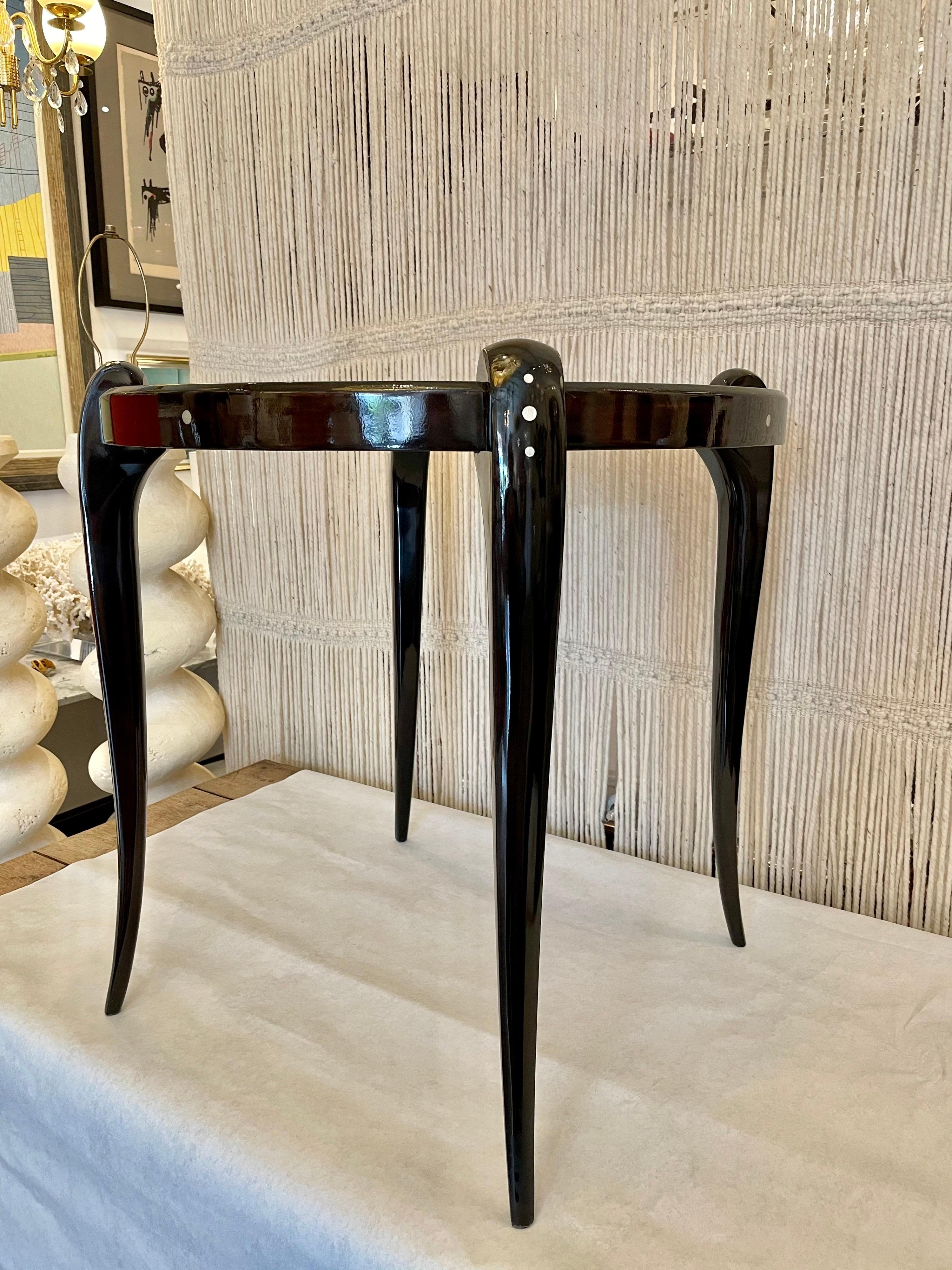 Art Deco High Lacquered Macassar and Mother of Pearl Side Table by Leon Jallot For Sale 4