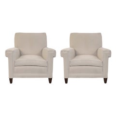 Art Deco High Lawson Back White Velvet Club Chairs