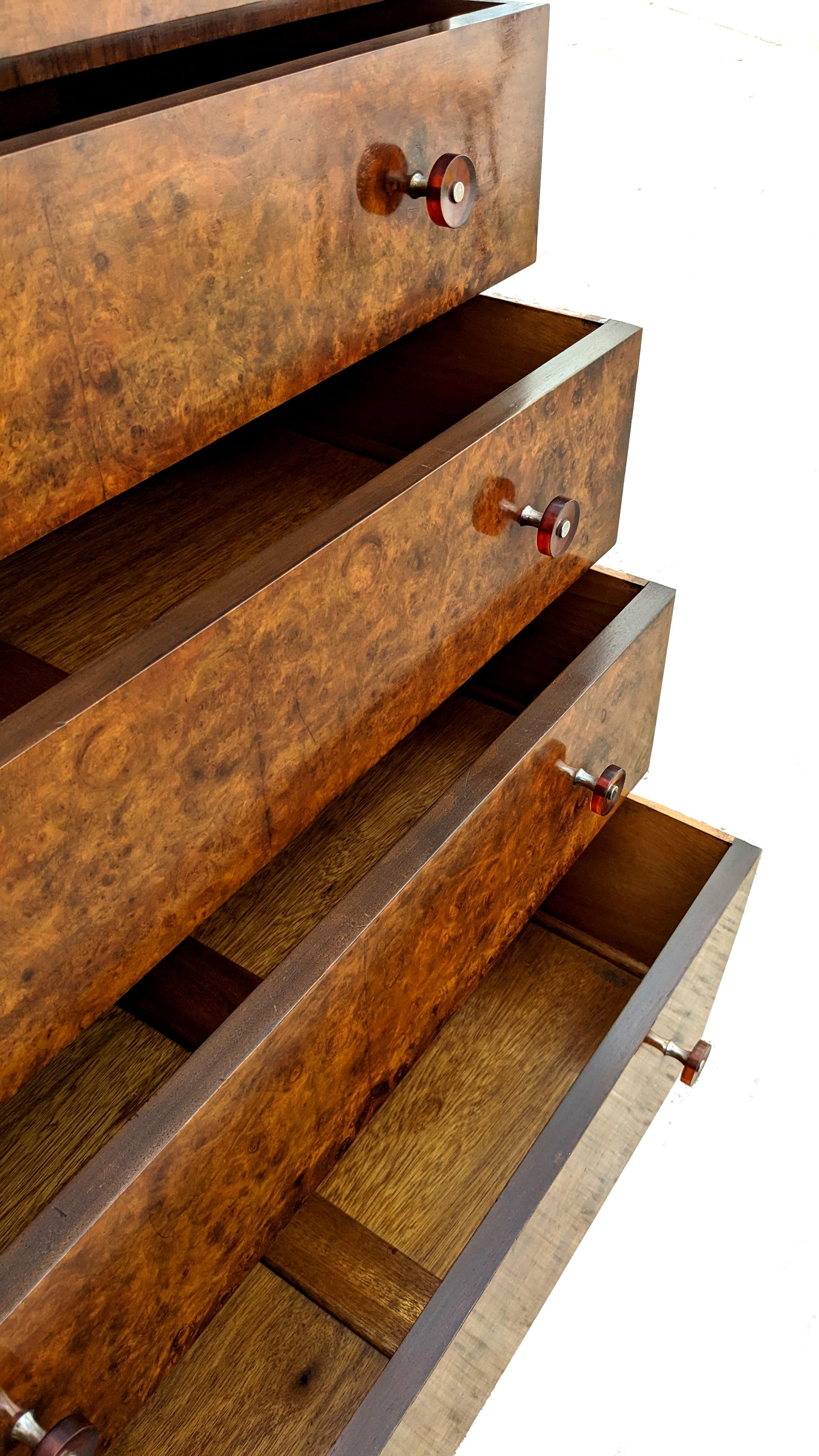 Art Deco High Quality Burr Walnut Chest Of Five Drawers, English, c1930's 5