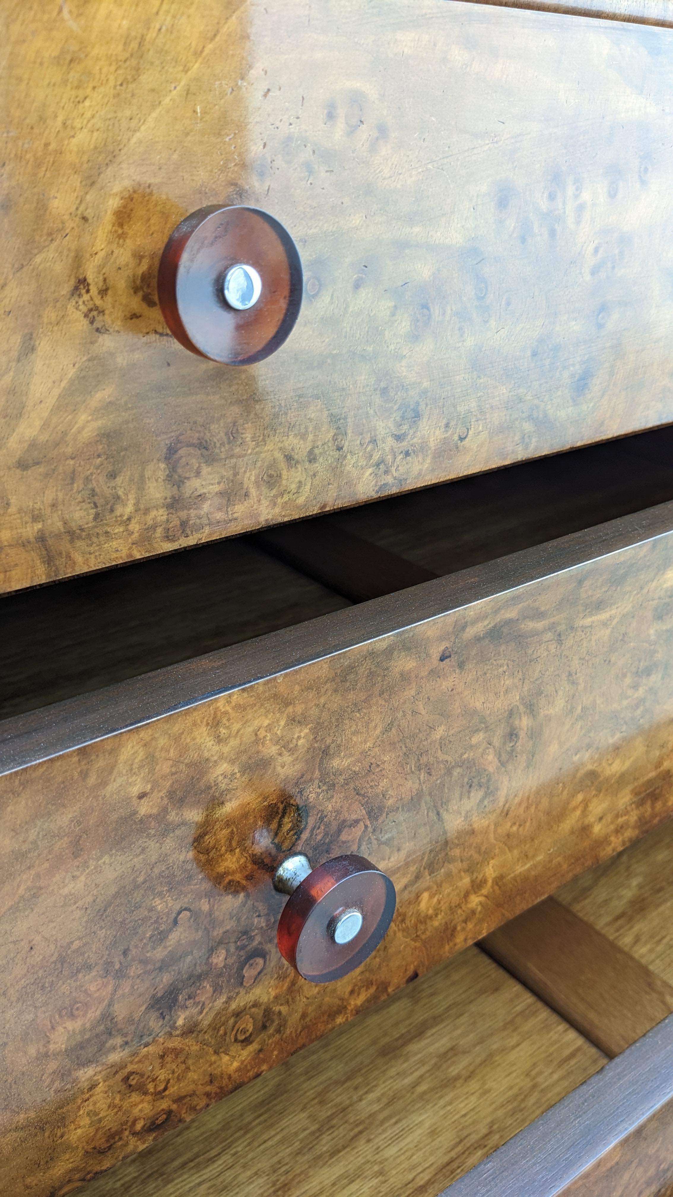 Art Deco High Quality Burr Walnut Chest Of Five Drawers, English, c1930's 6