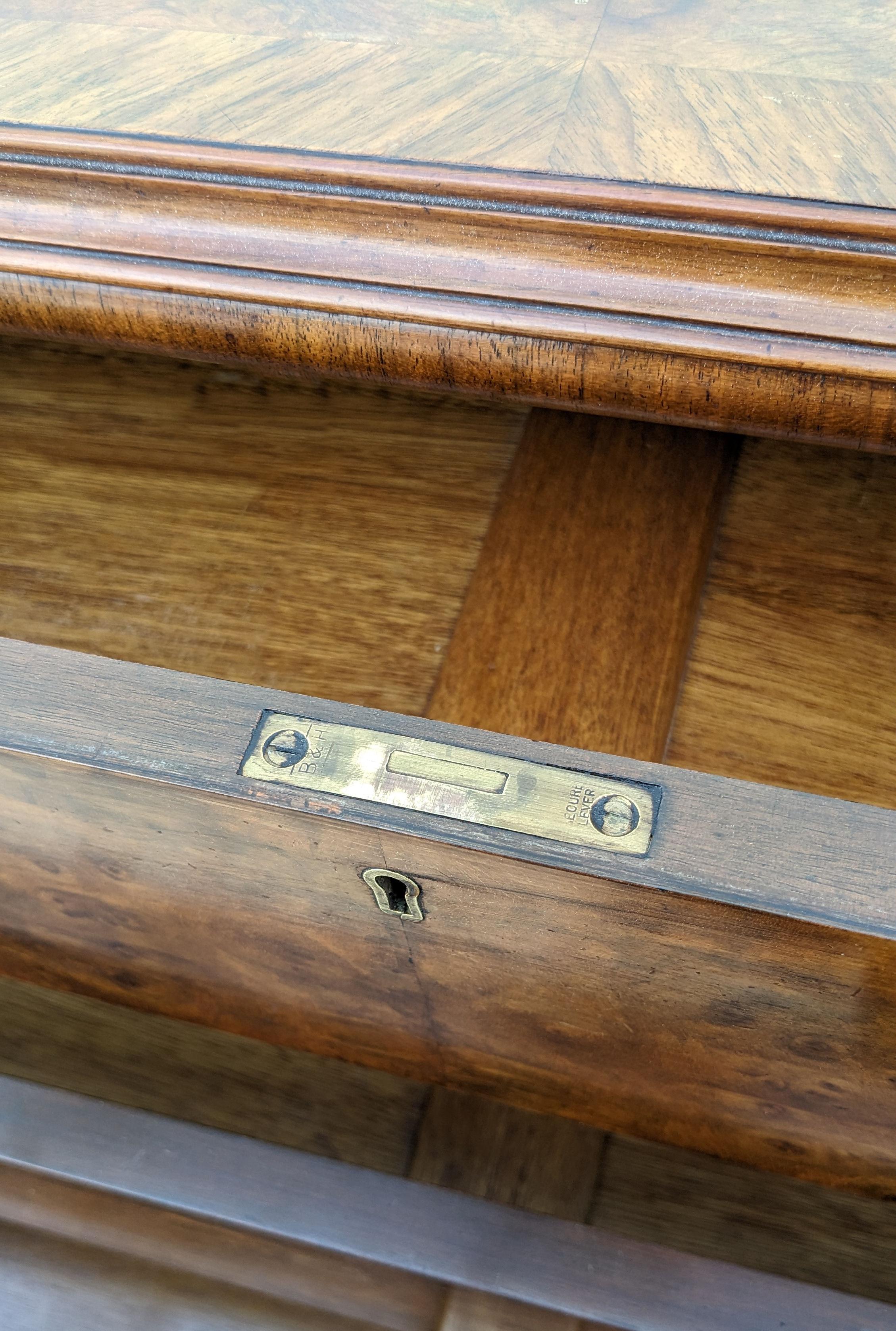 Brass Art Deco High Quality Burr Walnut Chest Of Five Drawers, English, c1930's