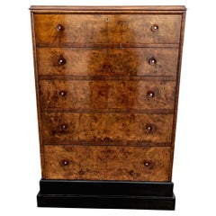 Art Deco High Quality Burr Walnut Chest Of Five Drawers, English, c1930's