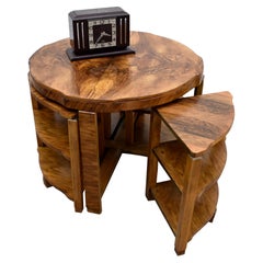 Art Deco High Quality Figured Walnut Quintetto Nest of 5 Tables, English, 1930