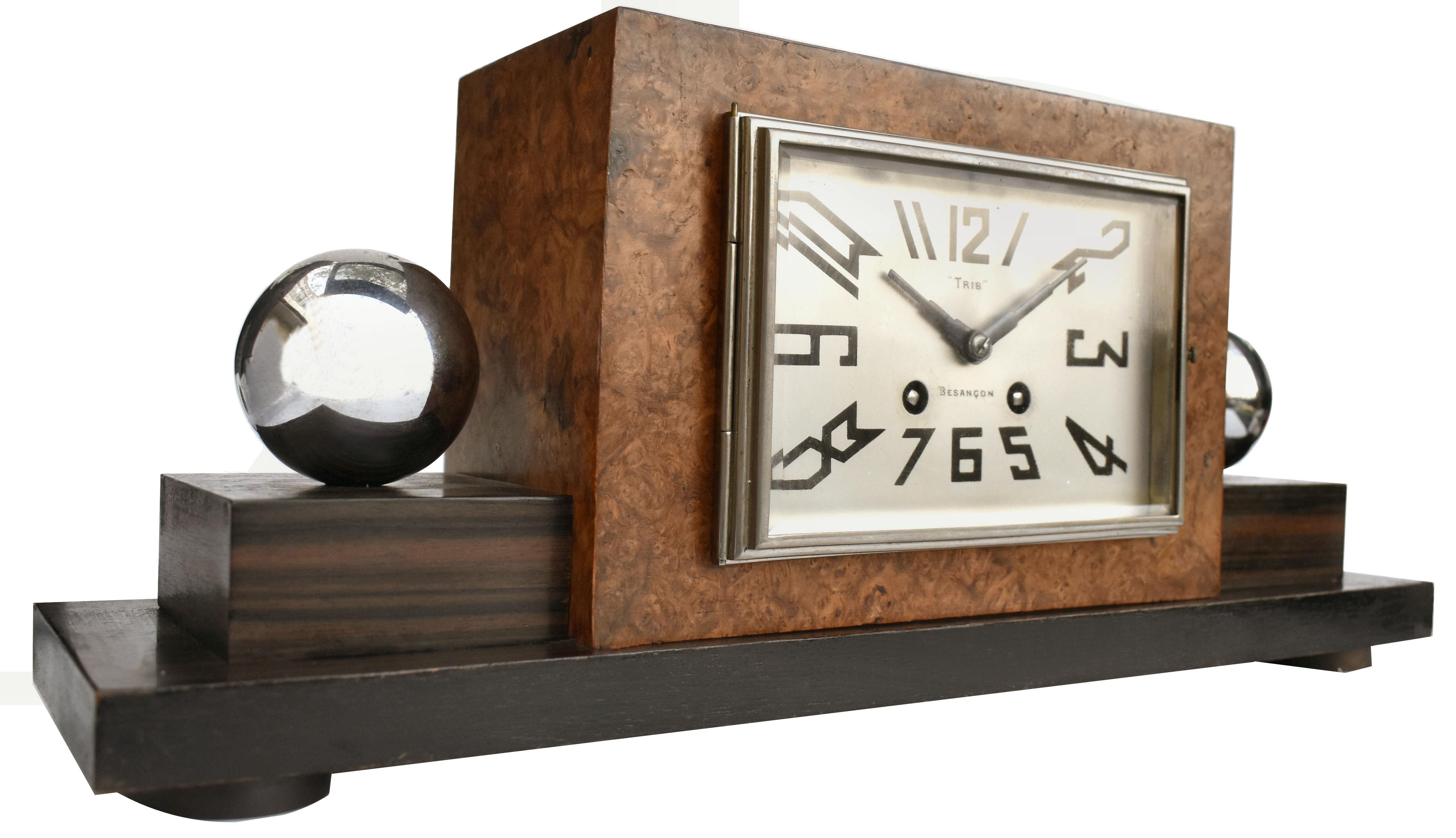 Glass Art Deco High Quality French Mantle Clock, c1930