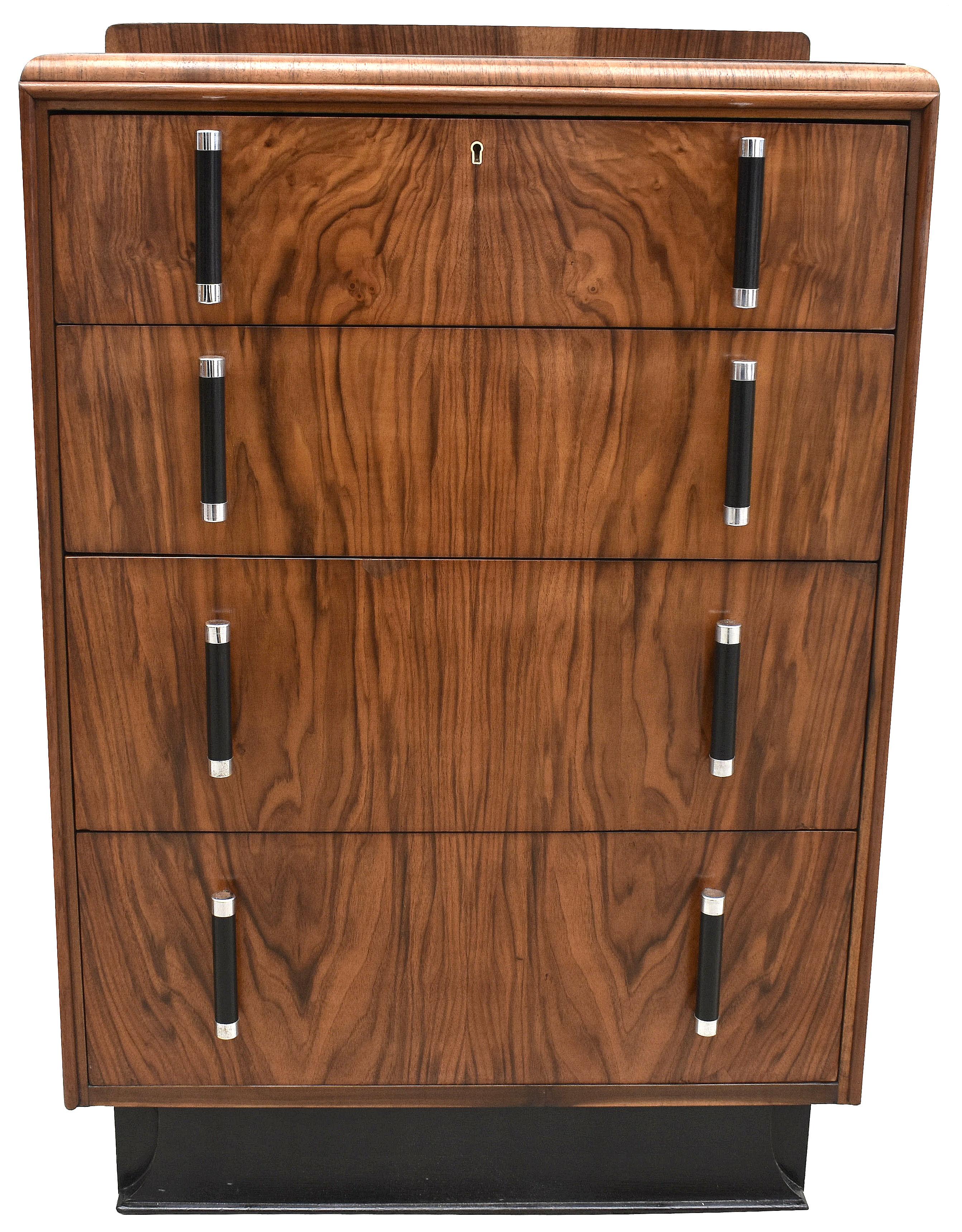Art Deco High Quality Walnut Figured Chest of Four Drawers, English, C1930 4