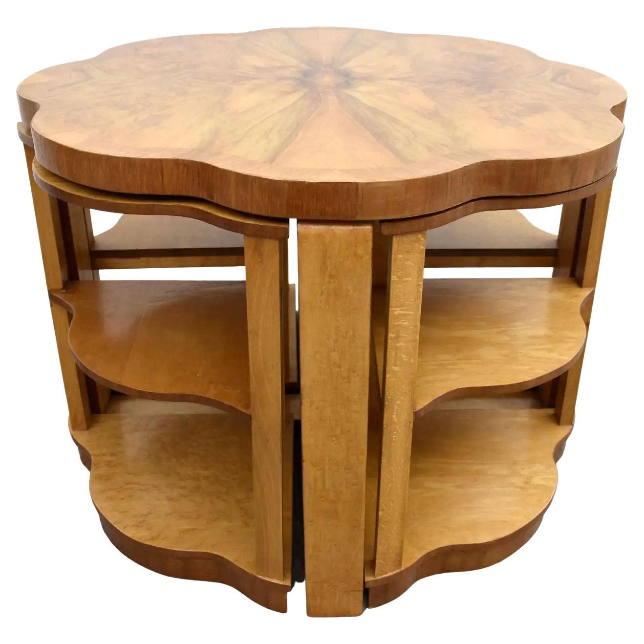 Ensemble de 5 tables Art Déco en noyer et érable de haute qualité par Epstein, Angleterre, 1930 en vente 4