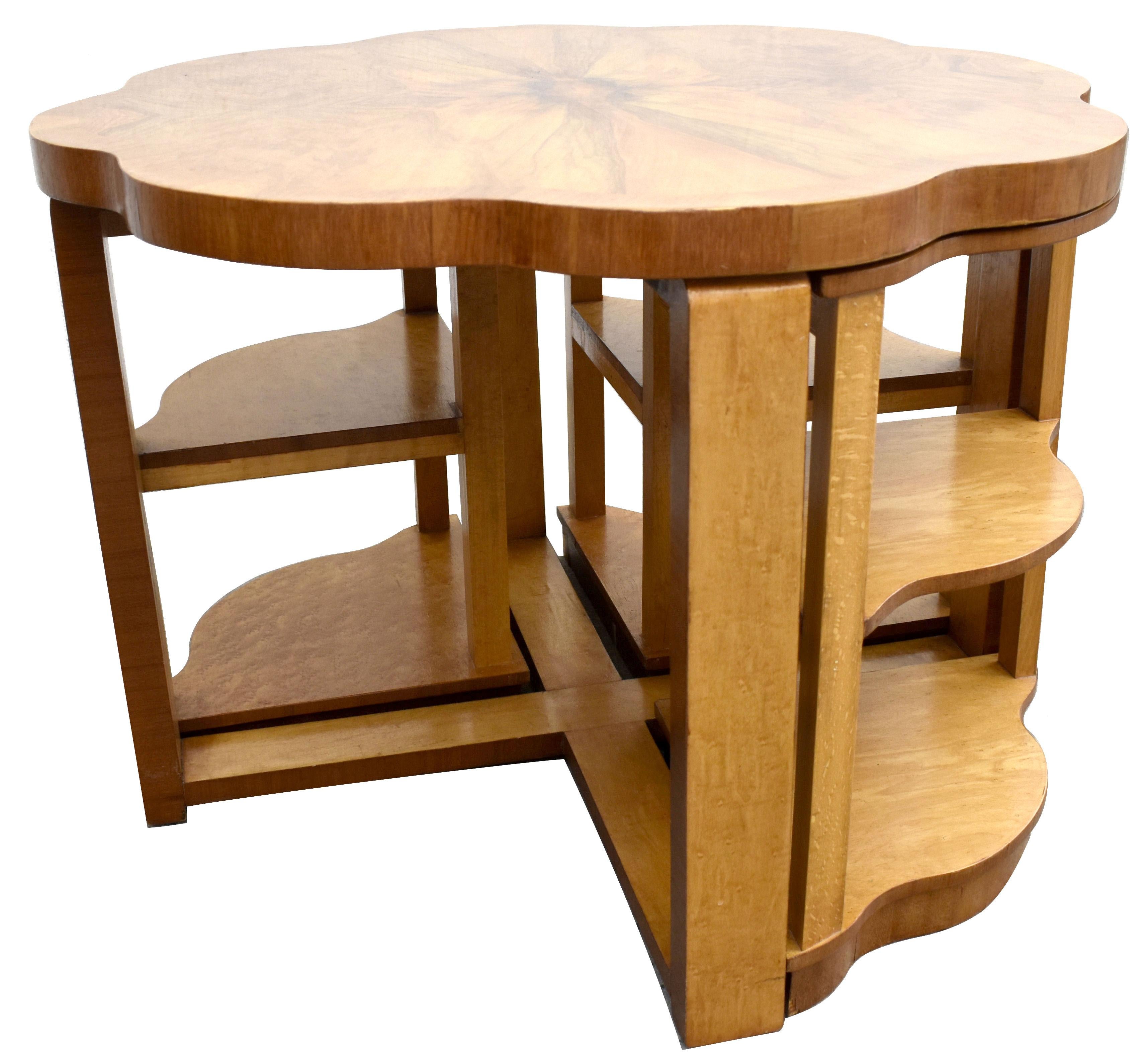 Art Deco High Quality Walnut & Maple Nest of 5 Tables by Epstein, English, 1930 For Sale 1