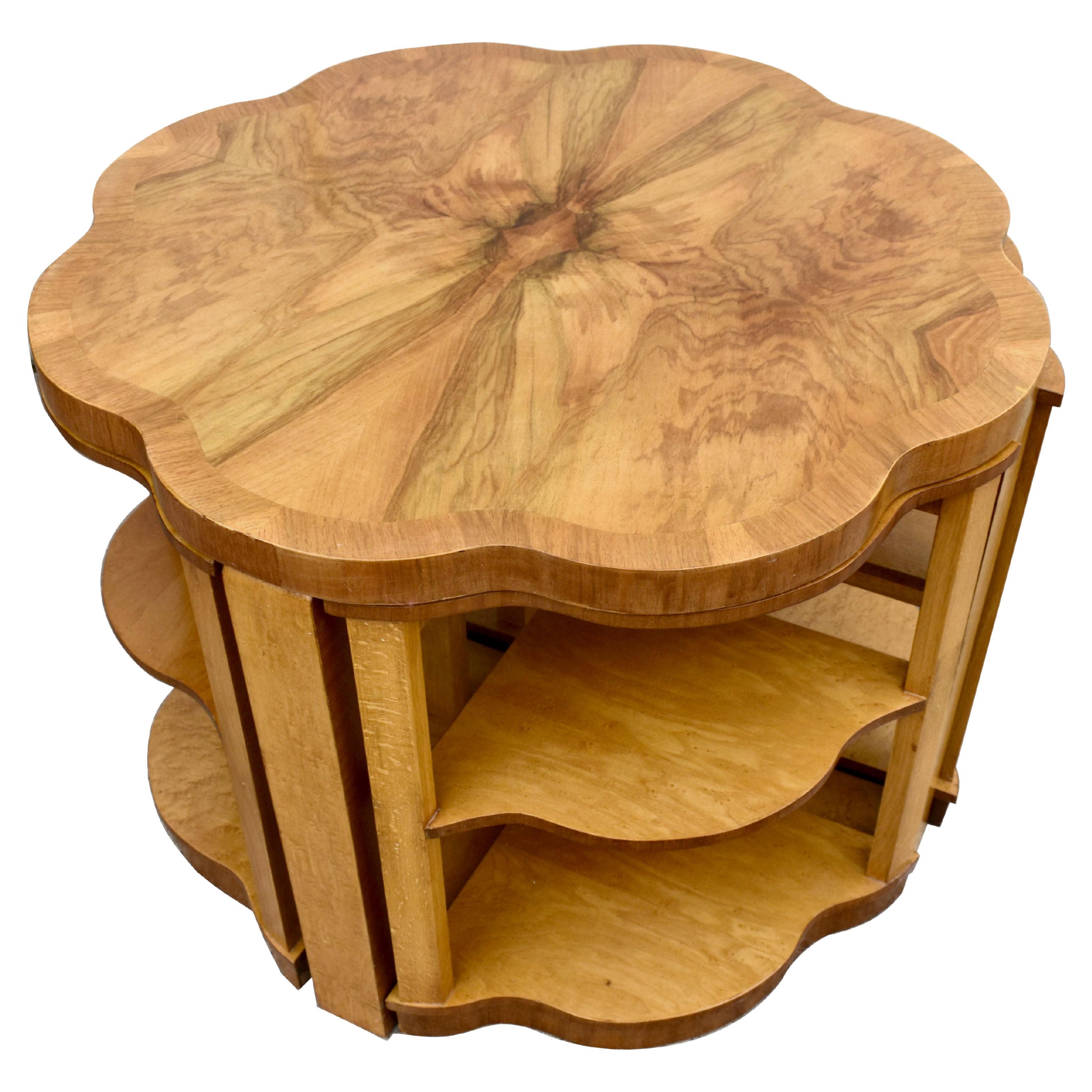 Art Deco High Quality Walnut & Maple Nest of 5 Tables by Epstein, English, 1930 For Sale