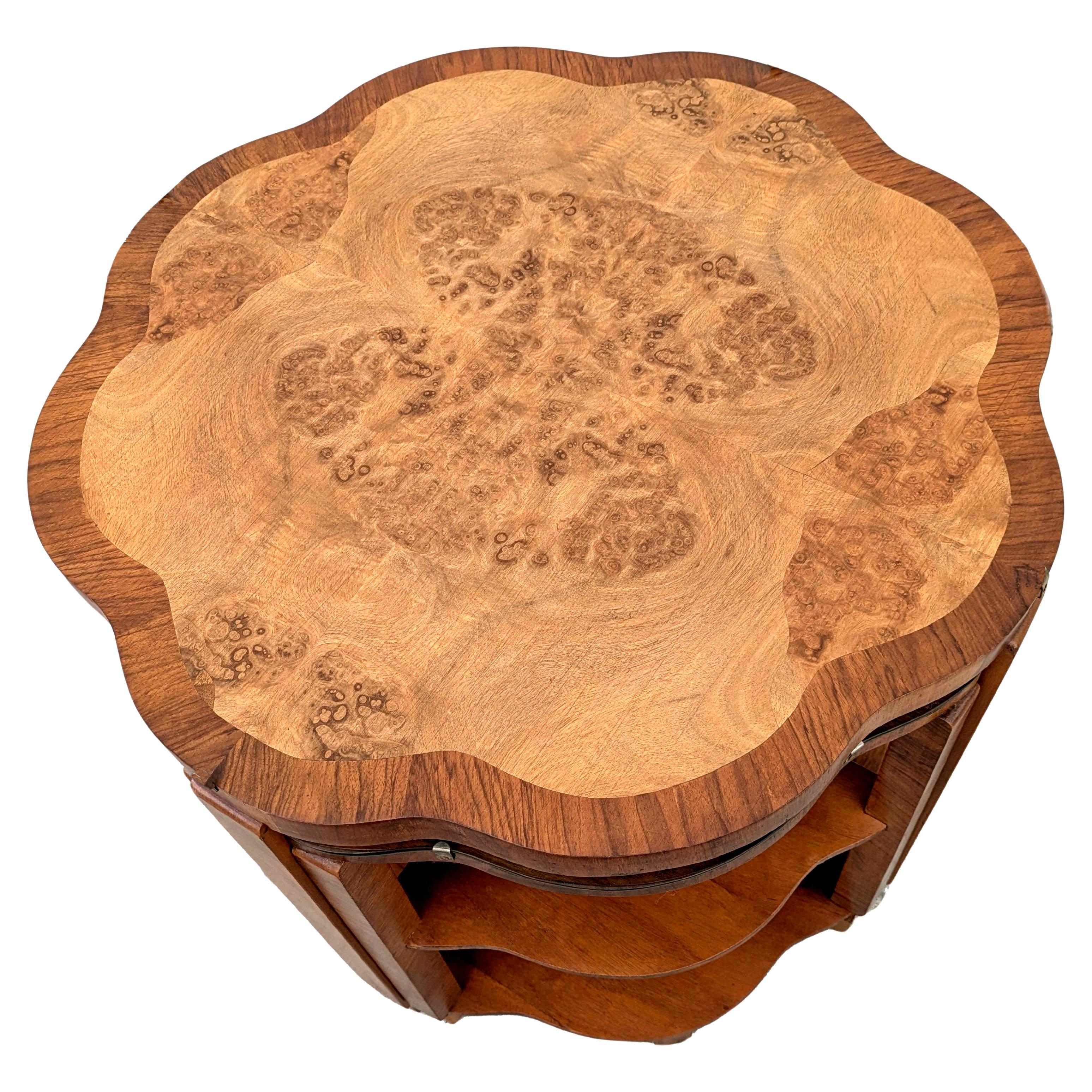 Polished Art Deco High Quality Walnut Nest of 5 Tables by Epstein, English, 1930 For Sale