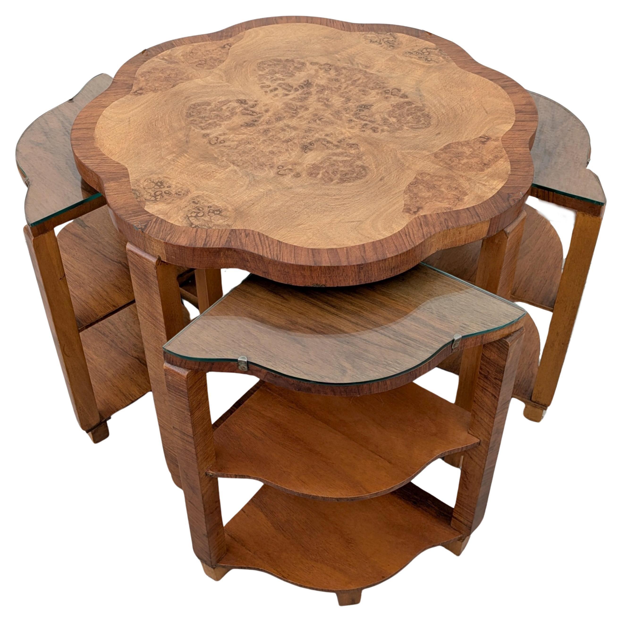 20th Century Art Deco High Quality Walnut Nest of 5 Tables by Epstein, English, 1930 For Sale
