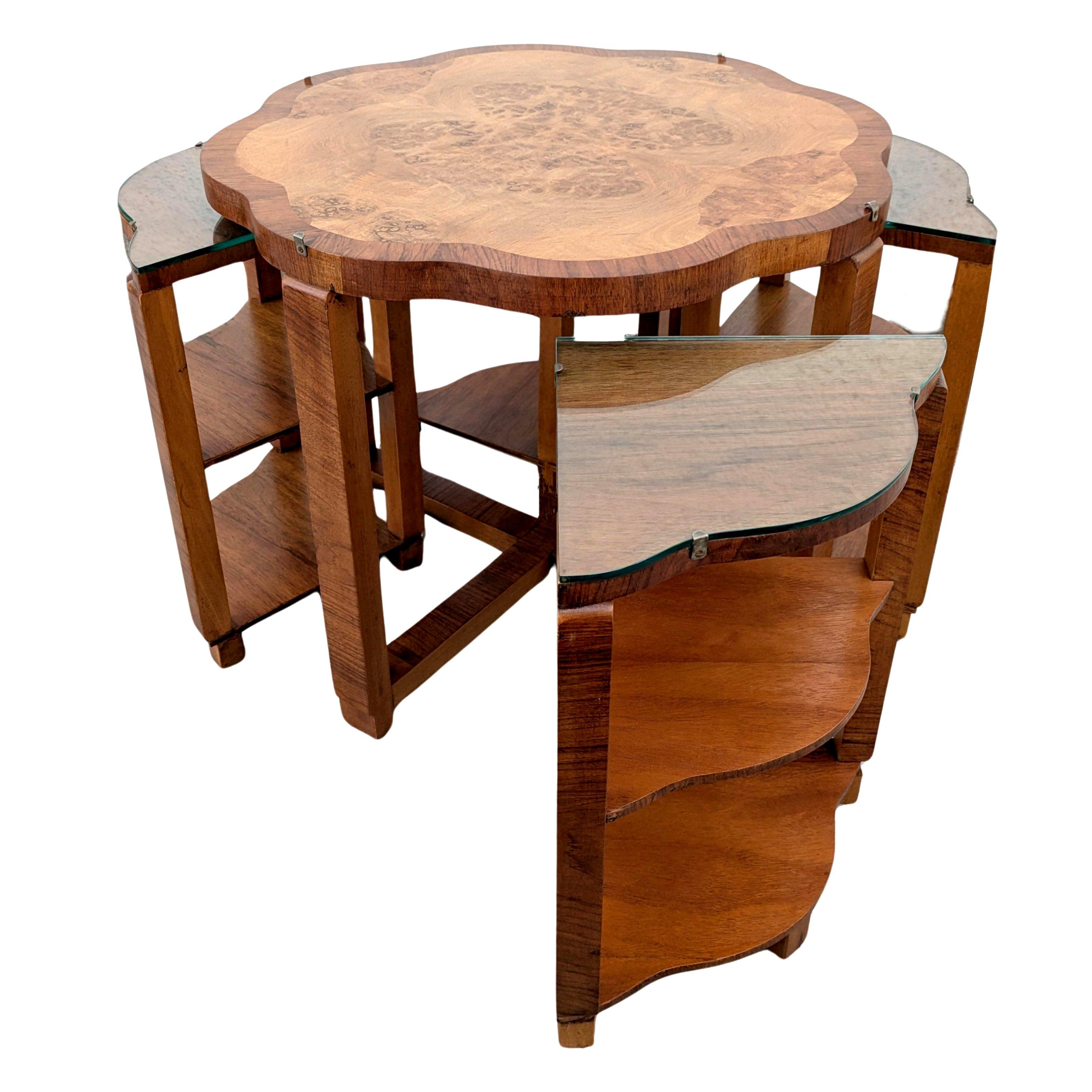 Art Deco High Quality Walnut Nest of 5 Tables by Epstein, English, 1930 For Sale 1