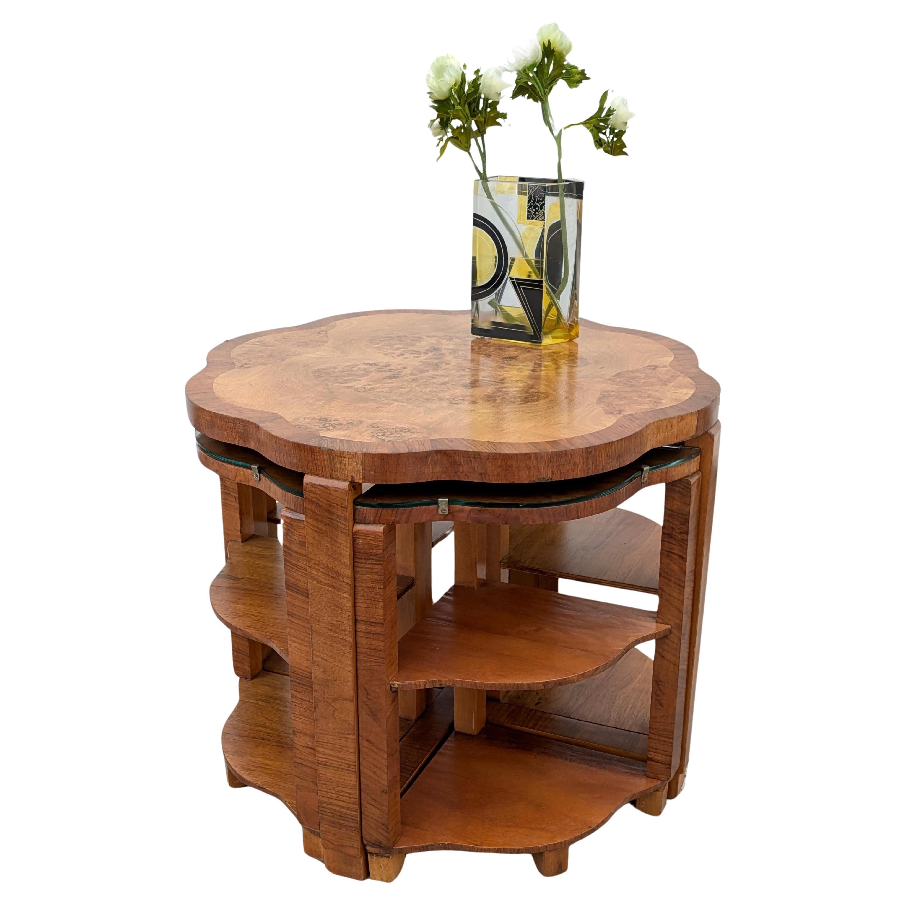 Art Deco High Quality Walnut Nest of 5 Tables by Epstein, English, 1930