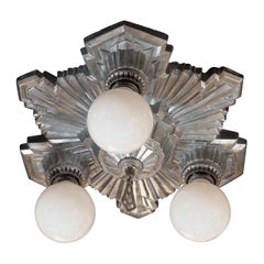 Art Deco High Style Cubist Skyscraper Style Silvered Bronze Flush Mount Art Deco High Style Cubist Skyscraper Style Silvered Bronze Flush Mount