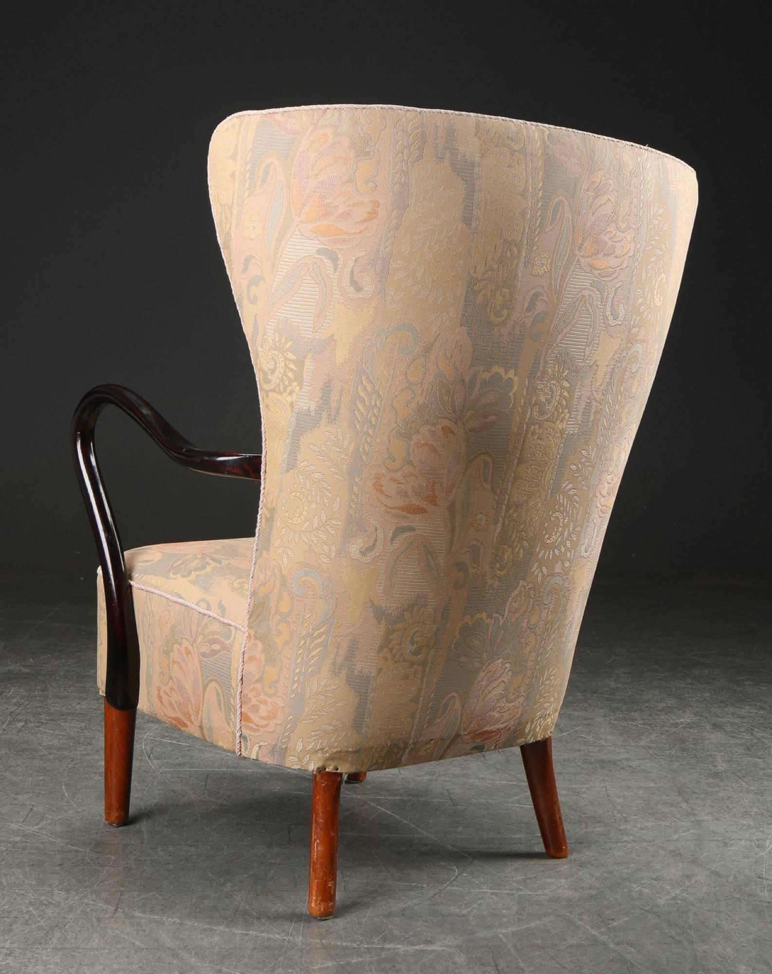 Art Deco Highback Lounge Armchair by Alfred Christensen for Slagelse Møbelfabrik In Excellent Condition In Belmont, MA