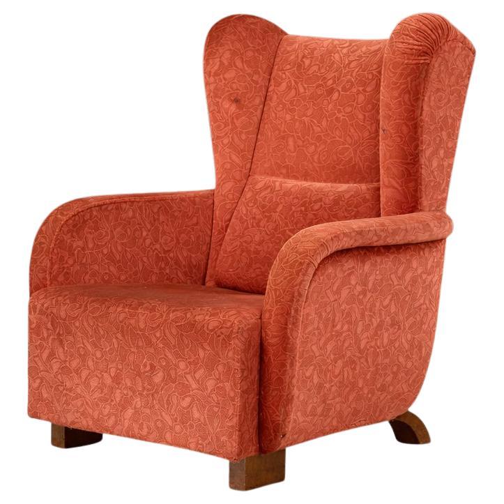 Art Deco Highback Wing Chair, Prague 1930s – Mid-Century Modern Accent For Sale