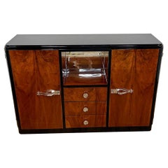 Art Deco Highboard with a Fantastic Veneer and Mirrored Compartment