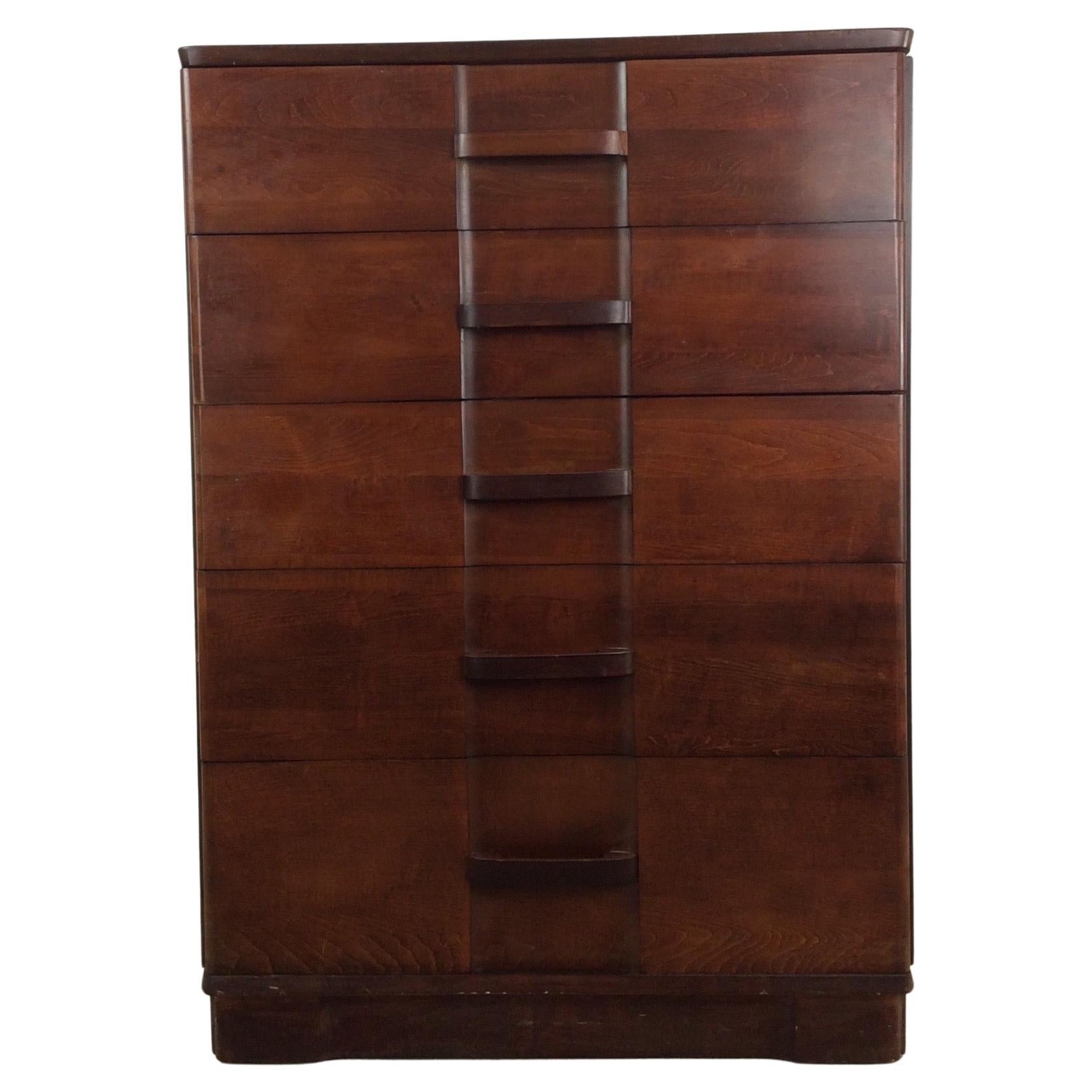 Art Deco Highboy Dresser with Unique Curved Drawer Fronts